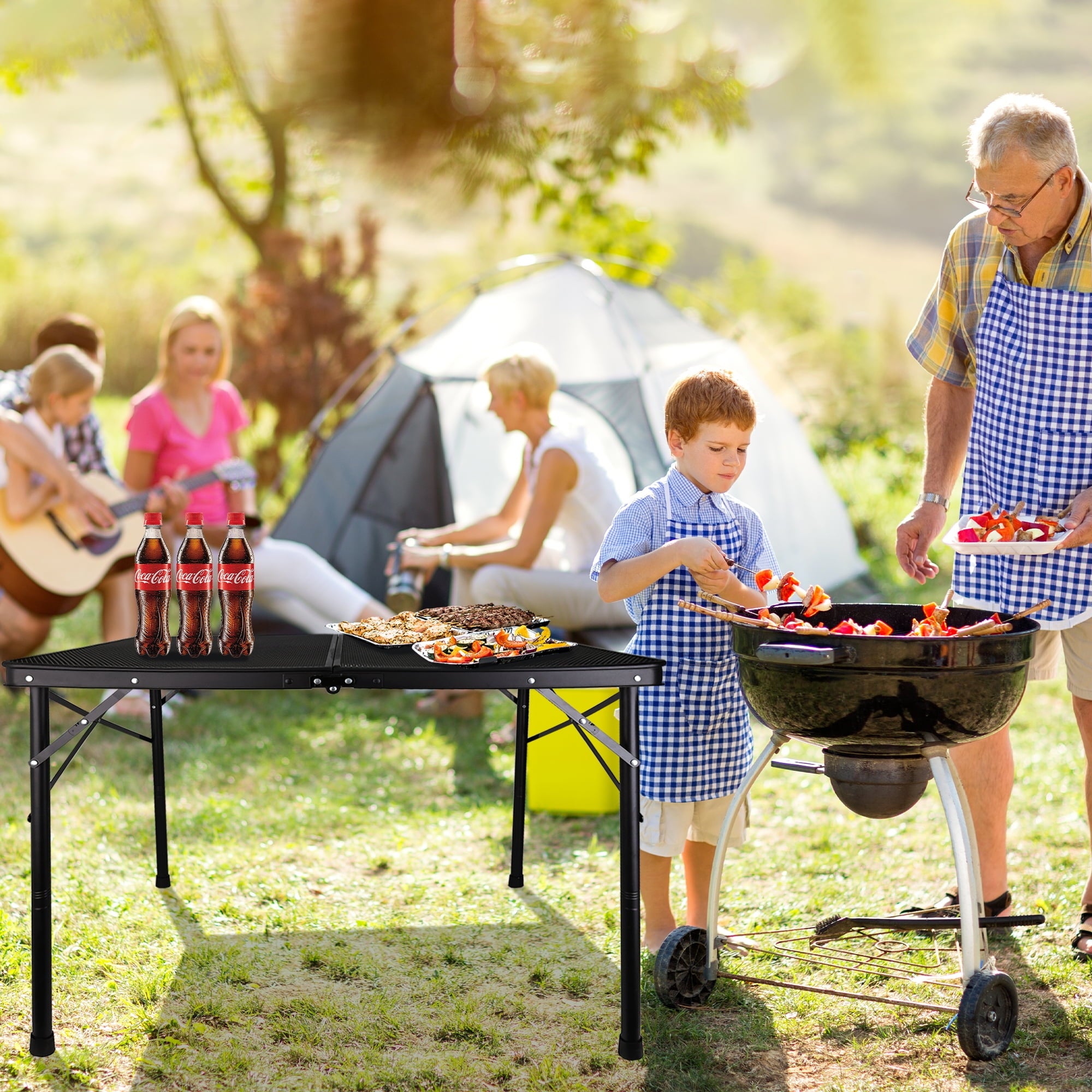 OHHANI Folding Grill Table, 3 ft Portable Outdoor Bbq Picnic Table, Easy Storage for Camping, Black