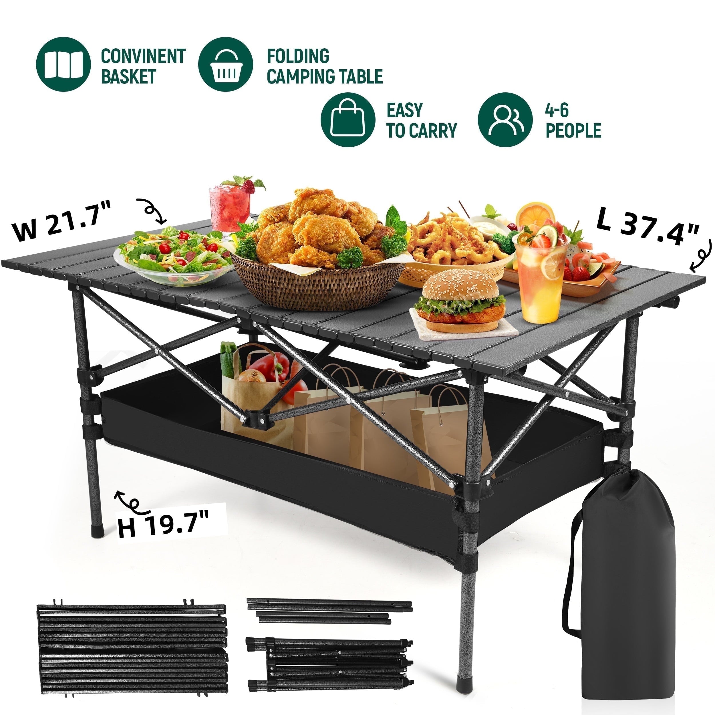 AMTPM Folding Camping Table Portable Outdoor Table(No Net Bag), Lightweight 0.5mm Steel Lightweight Camping Table,   for Indoor & Outdoor Picnic Hiking, Backpacking, Beach，37x 22