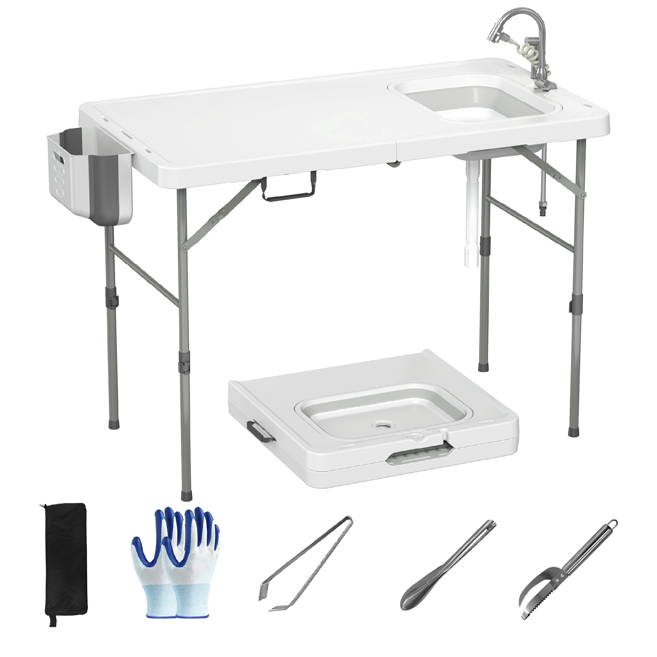 EVOKEDEN 42.5 Fish Cleaning Table w/ Sink, Folding Camping Table & Fish Cleaning Station w/ Measure Mark