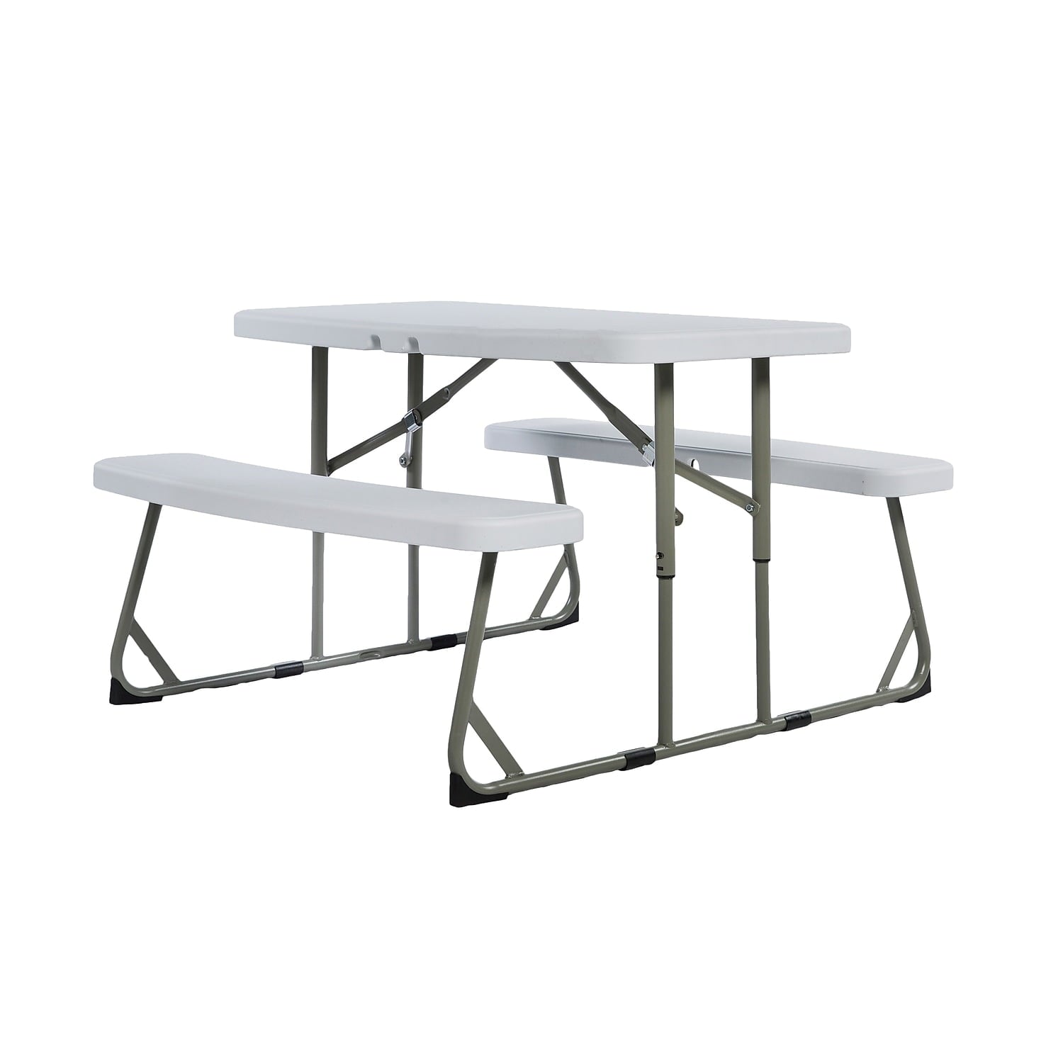 BizChair Easy-Fold Gray Folding Plastic Kids Outdoor Picnic Table and Benches - Commercial Grade - Seating for 4 Kids