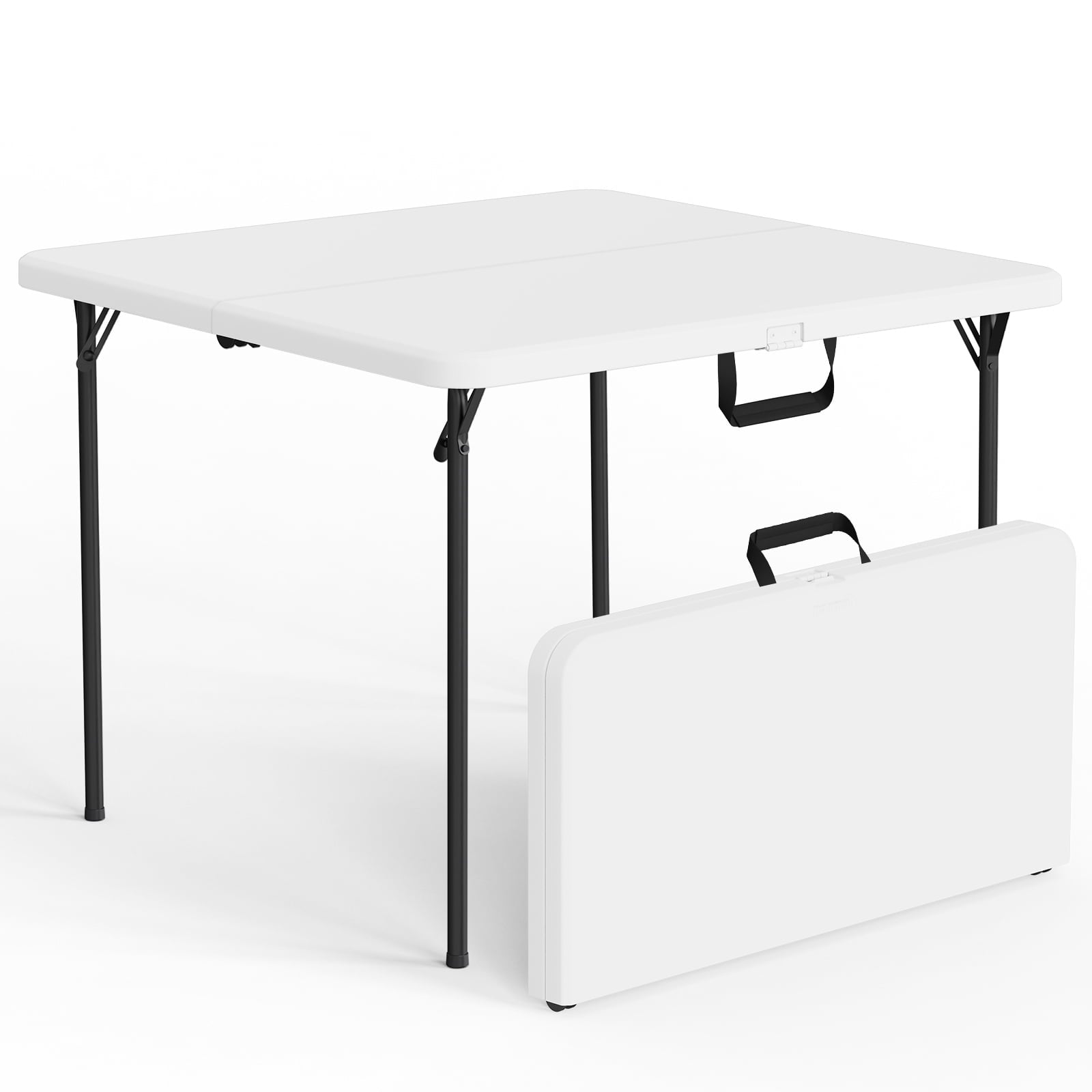 HaiCube 36-Inch Folding Table, Heavy Duty HDPE Portable Card Table, 300lb Capacity, No Assembly, Waterproof for Camping, Picnic, Party, White