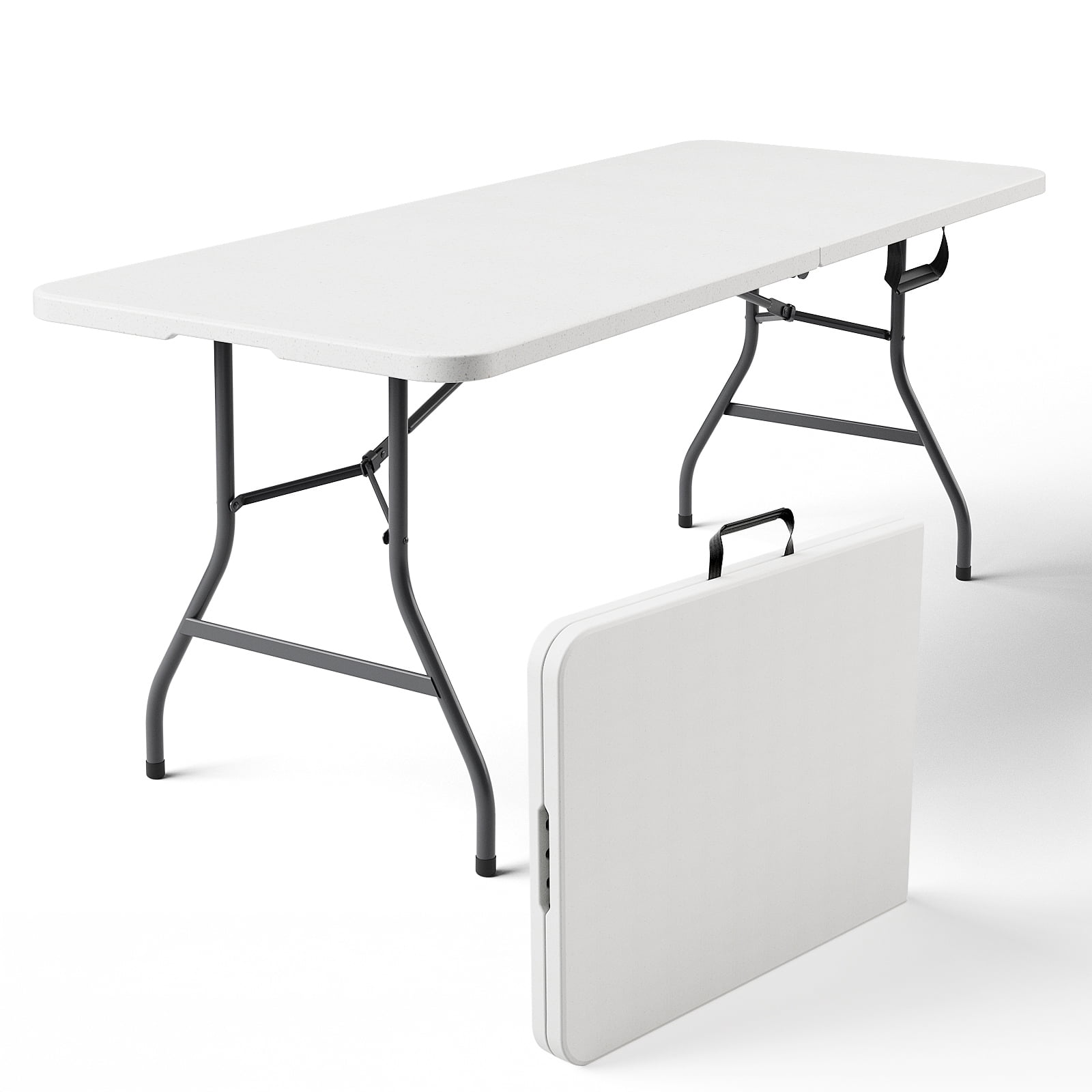 HaiCube 6FT Folding Table, Heavy Duty Portable Table, Waterproof HDPE, Foldable for Picnic, Party, Camping, Dining, BBQ, Indoor & Outdoor, White
