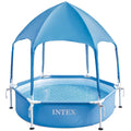 Intex: Canopy Metal Frame Splash Pool - 6' x 15 - UPF 50+ Sunshade Cover, Built-In Water Sprayer, Puncture-Resistant, Wade Kiddie Pool, Kids 3+