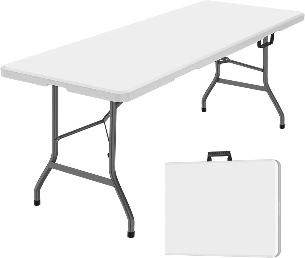 Jopath 6 Foot Folding Table,White Plastic Folding Table,Built-in Handle,Indoor Outdoor Table for Picnic Party Dining Camping,White