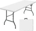 Jopath 6 Foot Folding Table,White Plastic Folding Table,Built-in Handle,Indoor Outdoor Table for Picnic Party Dining Camping,White