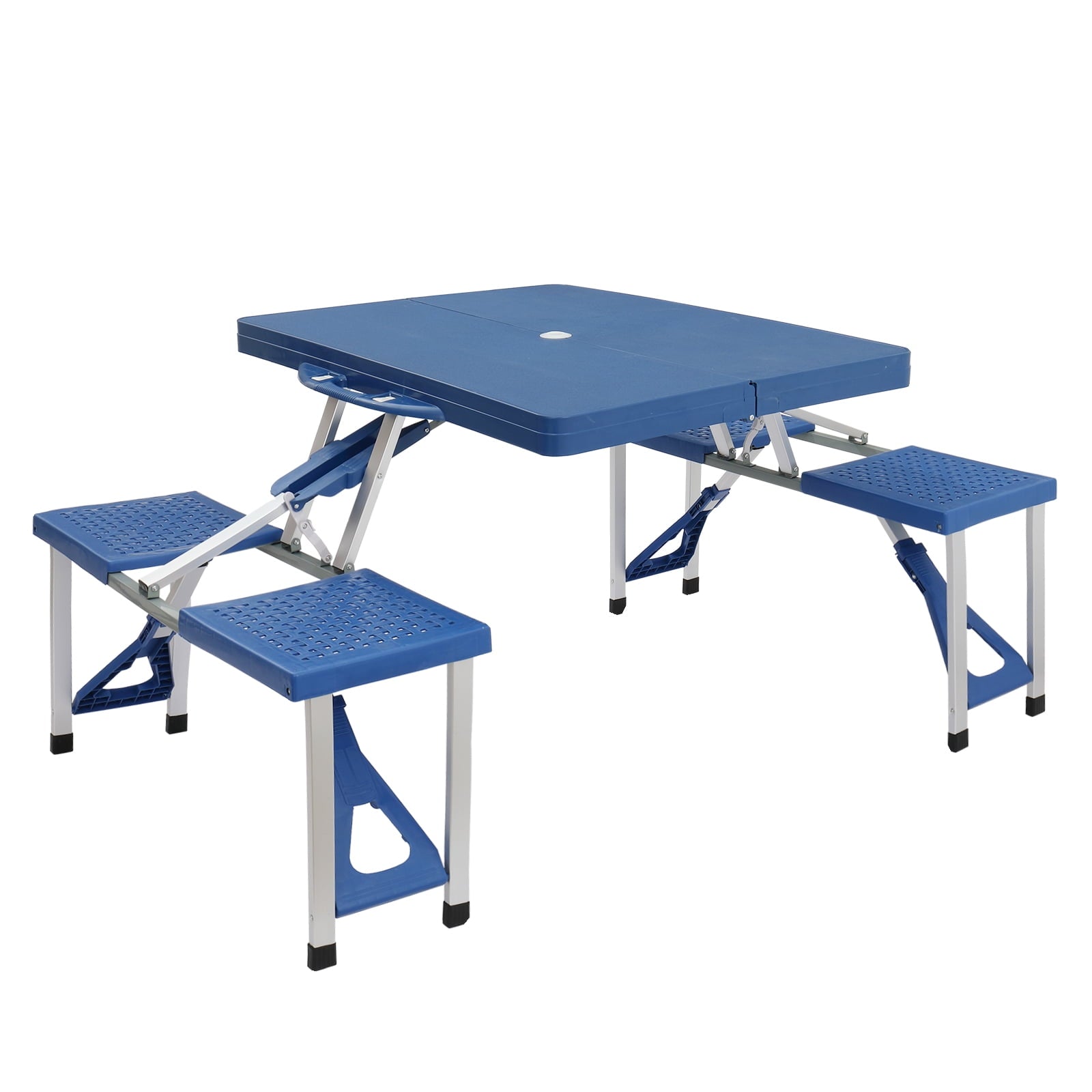 Ktaxon Portable Folding Picnic Table With 4-Person Chair Seats, Foldable Plastics Camping Table Set, Red