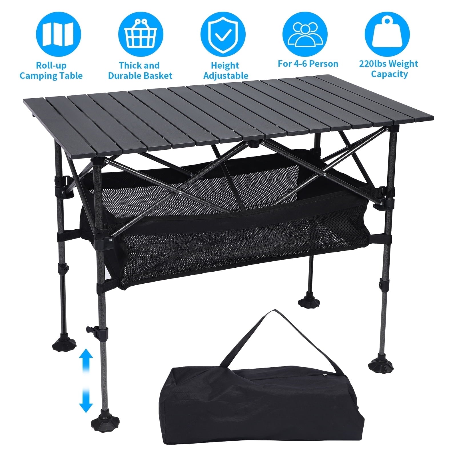 Beloadence Camping Table, Small Folding Table, Height Adjustable, for Camp, Cooking, BBQ, RV, Picnic
