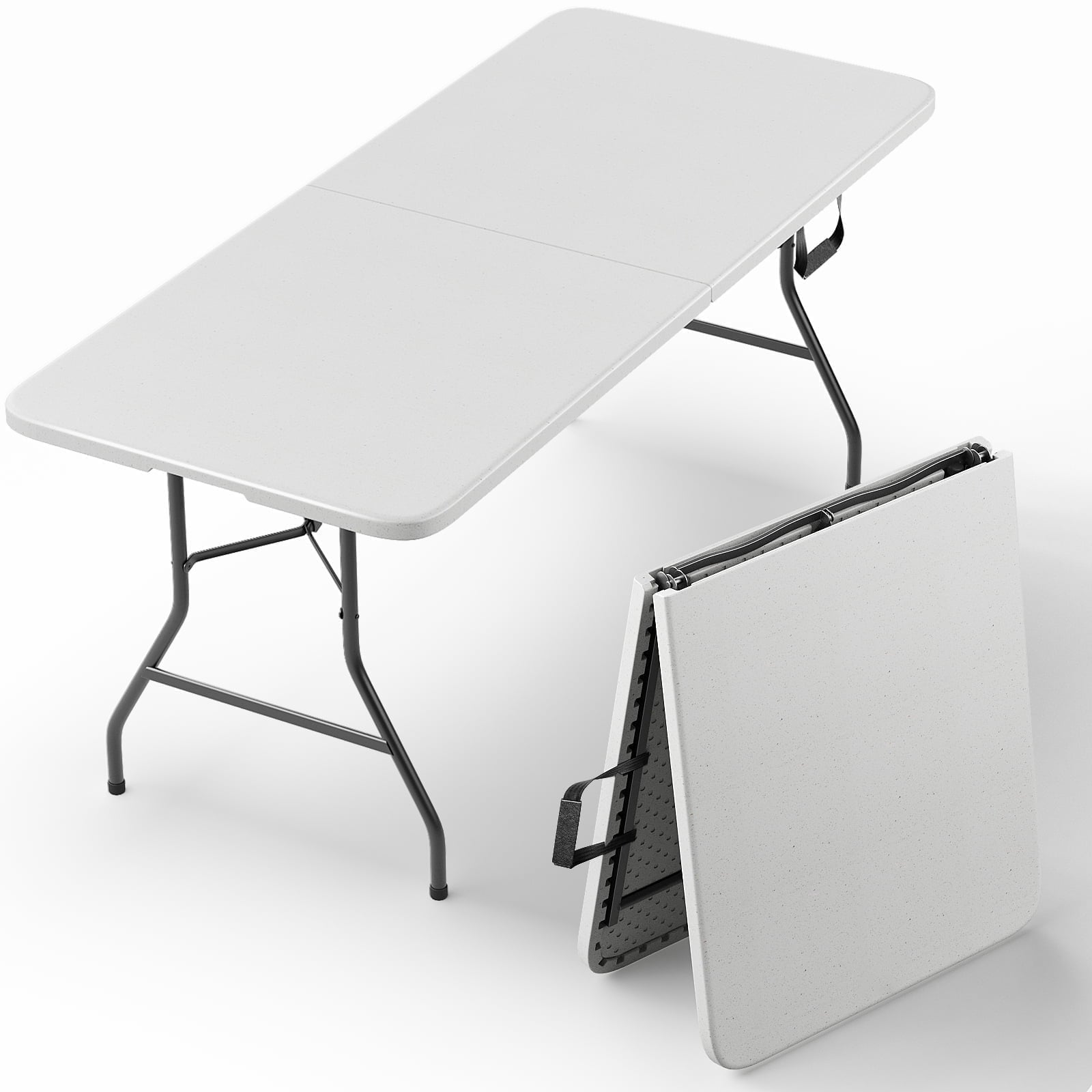 WASUHE Folding Table 4 FT Lightweight Table, Fold-in-Half Plastic Rectangular Table Metal Legs, Easy to Store, Perfect for Party, Dining, Wedding, Events, White