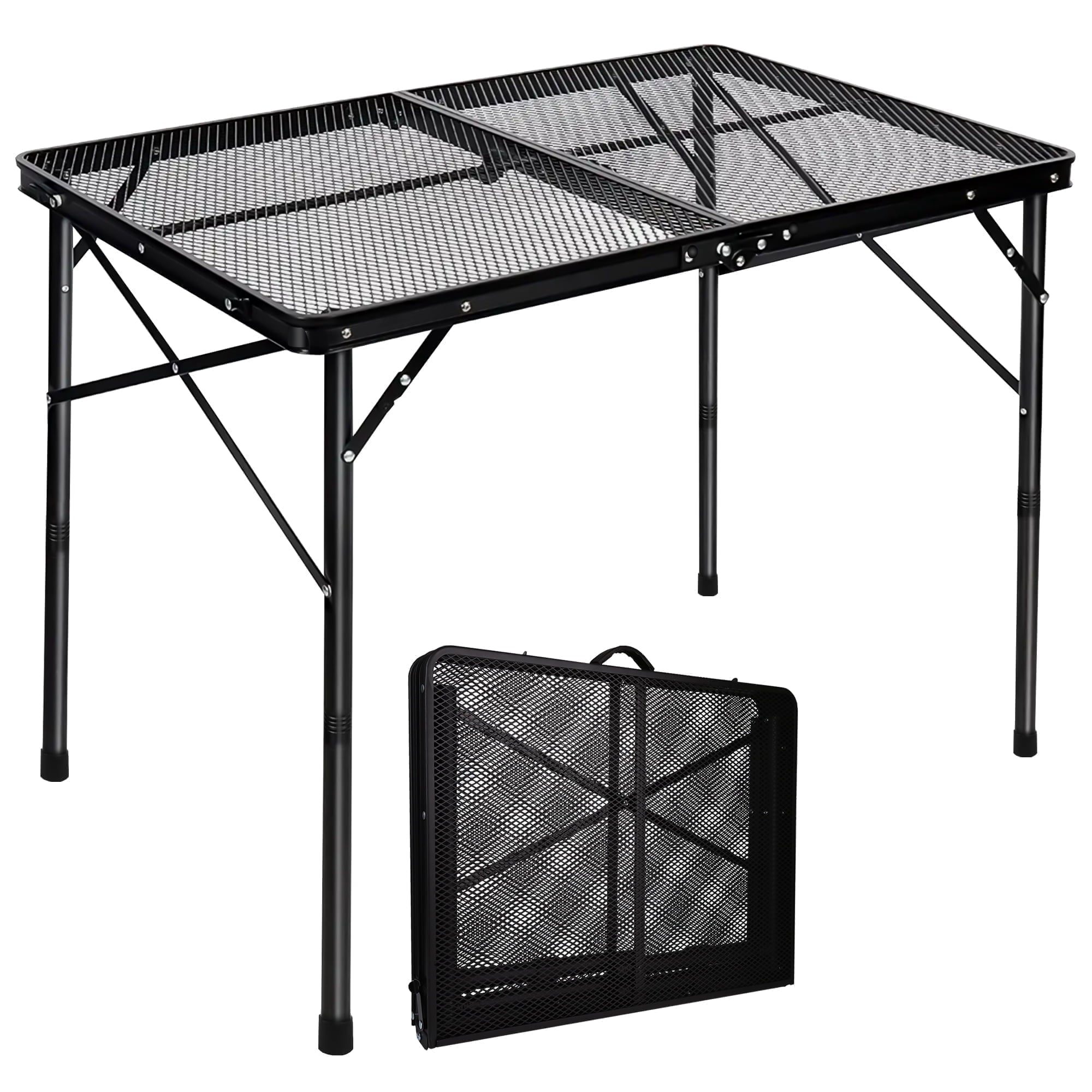 OHHANI Folding Grill Table, 3 ft Portable Outdoor Bbq Picnic Table, Easy Storage for Camping, Black