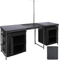 REDCAMP Extra Long Camping Kitchen Tri-Fold Table with Storage Organizer, Folding Camping Cook Station Grill Table Portable for Party Courtyard Picnic