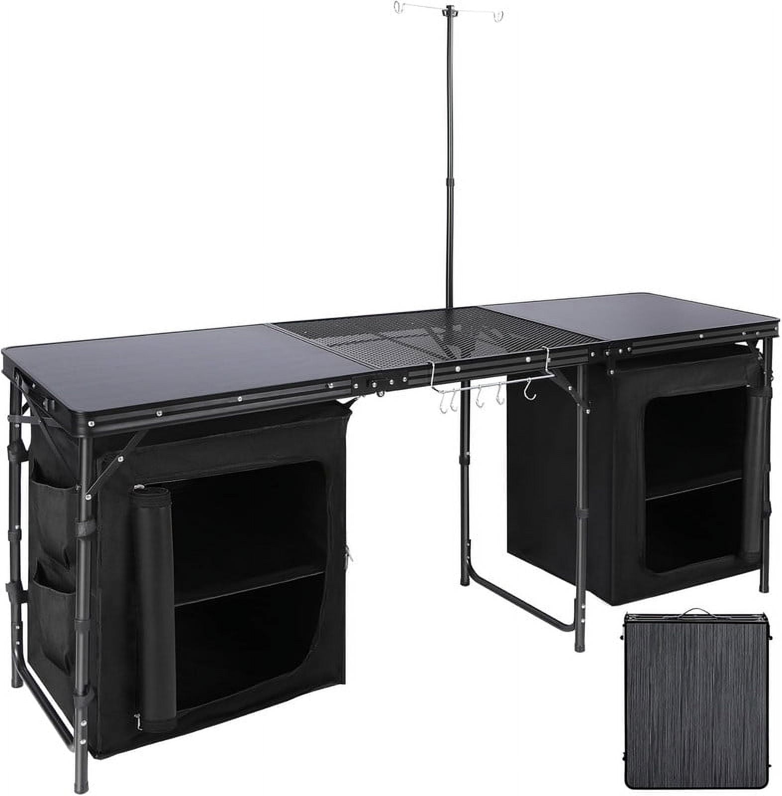 REDCAMP Extra Long Camping Kitchen Tri-Fold Table with Storage Organizer, Folding Camping Cook Station Grill Table Portable for Party Courtyard Picnic