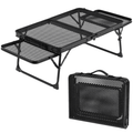 SROEDTY 40 Inch Folding Metal BBQ Grill Table, Adjustable Height Outdoor Cooking Table with 2 Side Tables, Lightweight Portable Design for Camping, Picnic and Backyard Barbecue