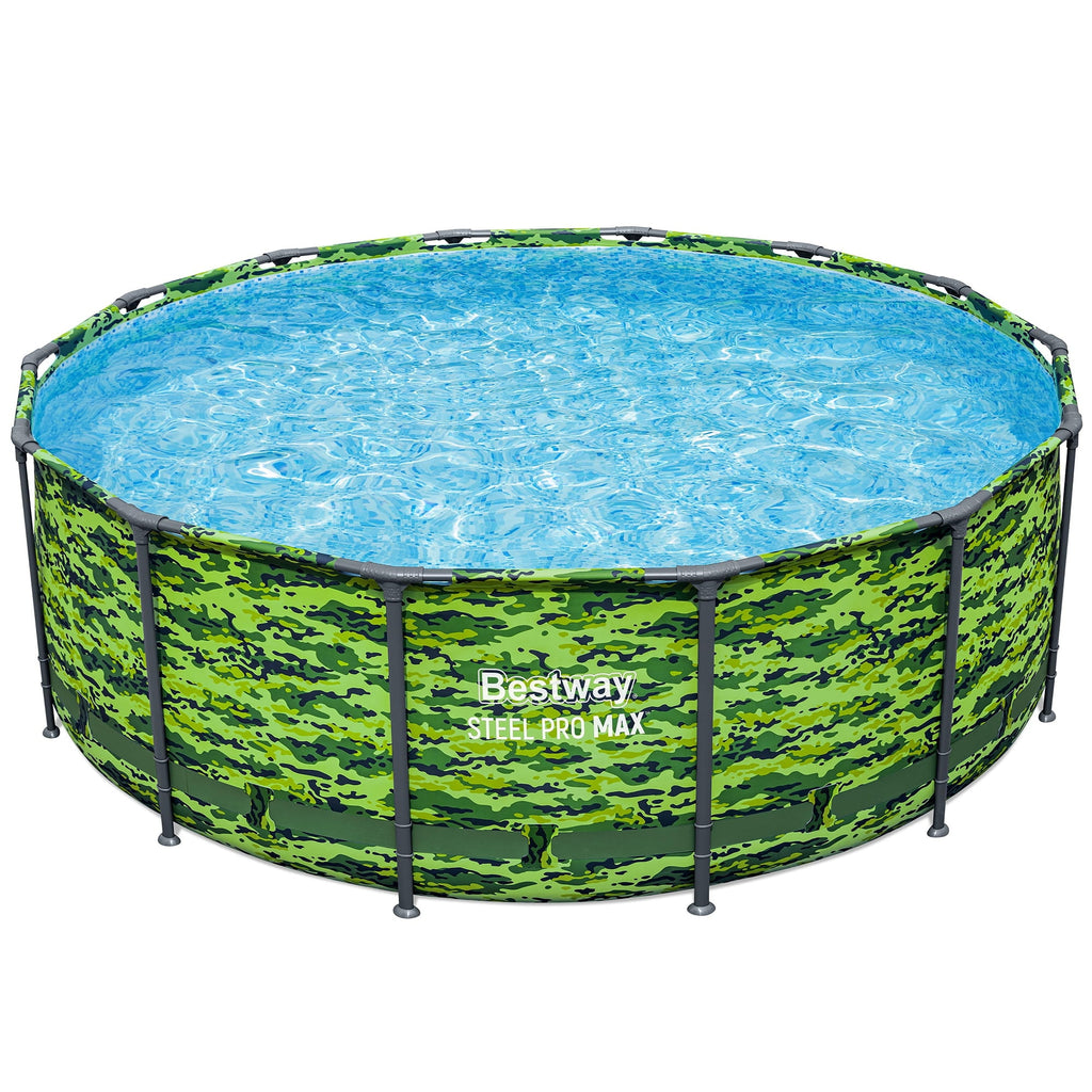Bestway Steel Pro Max 14'x48 Camo Pool Set | Durable Construction, Easy Assembly, and All-Inclusive Accessories - above ground pool set with filter pump, ladder, and pool cover - No Tools Required!