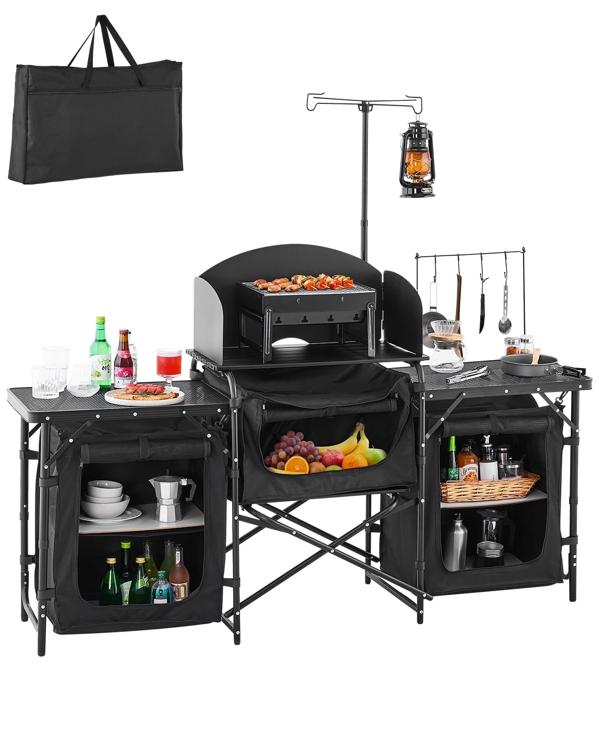 VEVOR Camping Kitchen Table, Quick set-up Folding Camping Table with A Carrying Bag, 3 Adjustable Heights, MDF Camping Table, Ideal for Outdoor Picnics, BBQs, Camping, RV Traveling