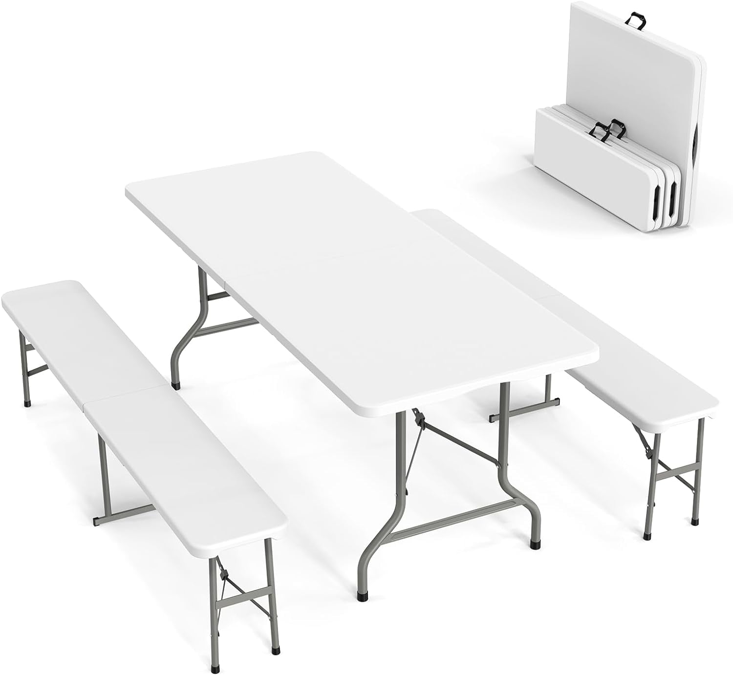 VINGLI Folding Camping Table with Chairs, Brown