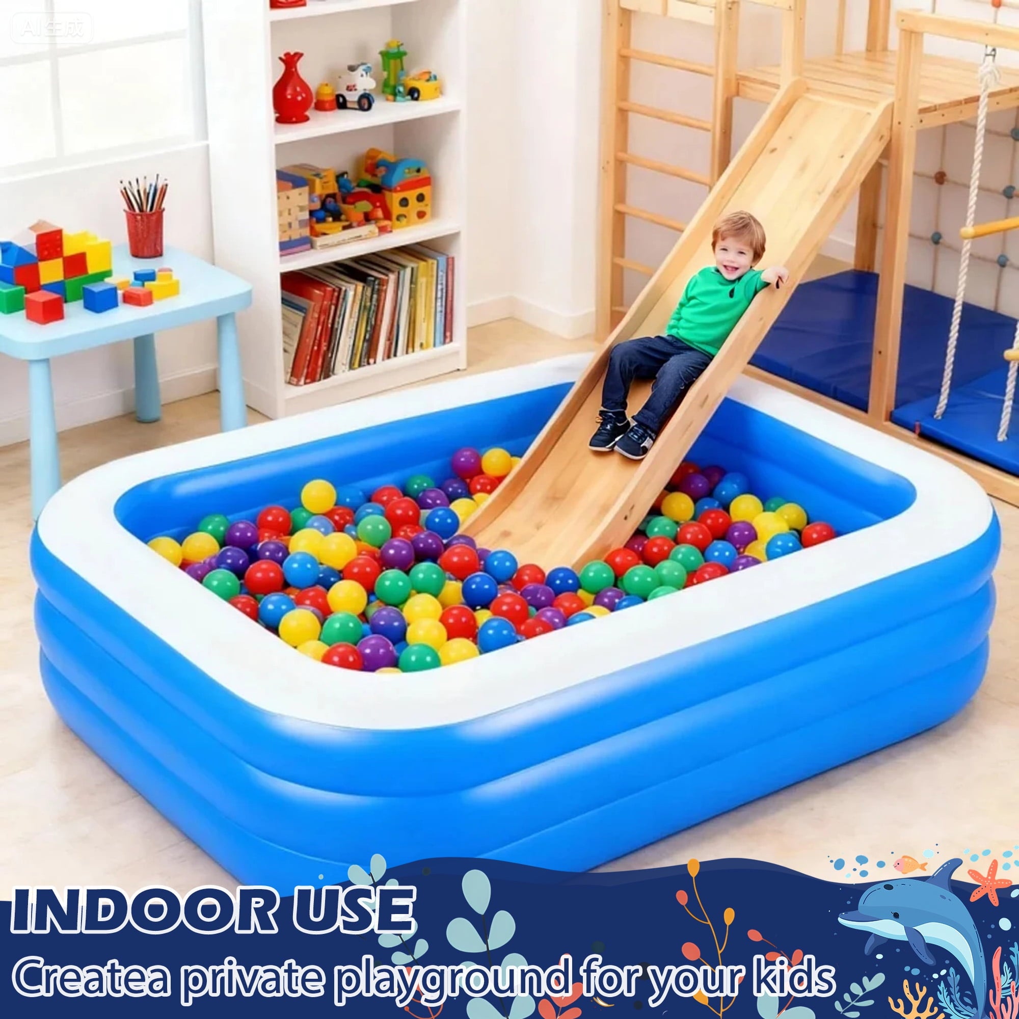 MoonSun Inflatable Pools Kiddie Pool, 71 x 47 x 24 Indoor Rectangle Swimming Pool for Kids, Toddlers, Infant, 3 Layers