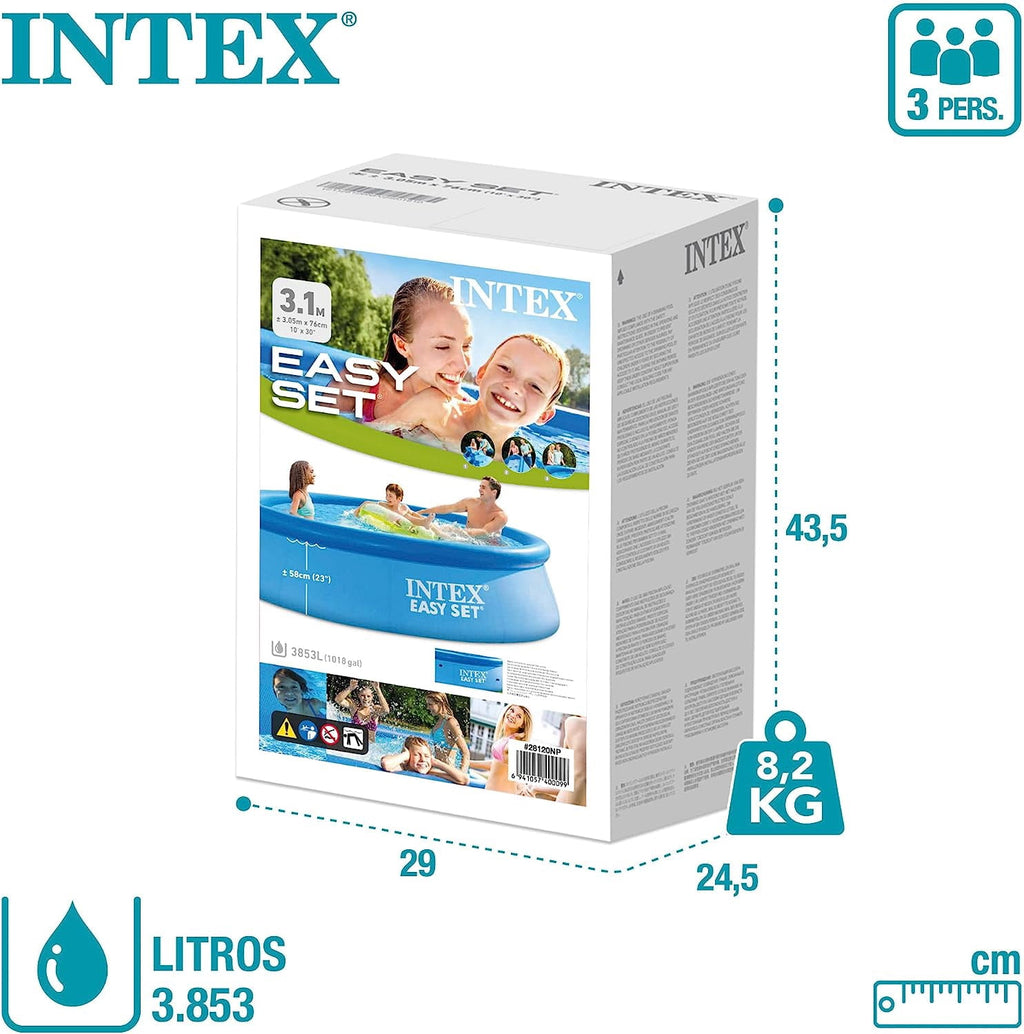 Intex 10ft Round Easy Set Above Ground Swimming Pool for Kids & Families, Inflatable Ring Outdoor Backyard Pool, Quick Setup Summer Water Fun Pool, 30in Deep (28120EH)