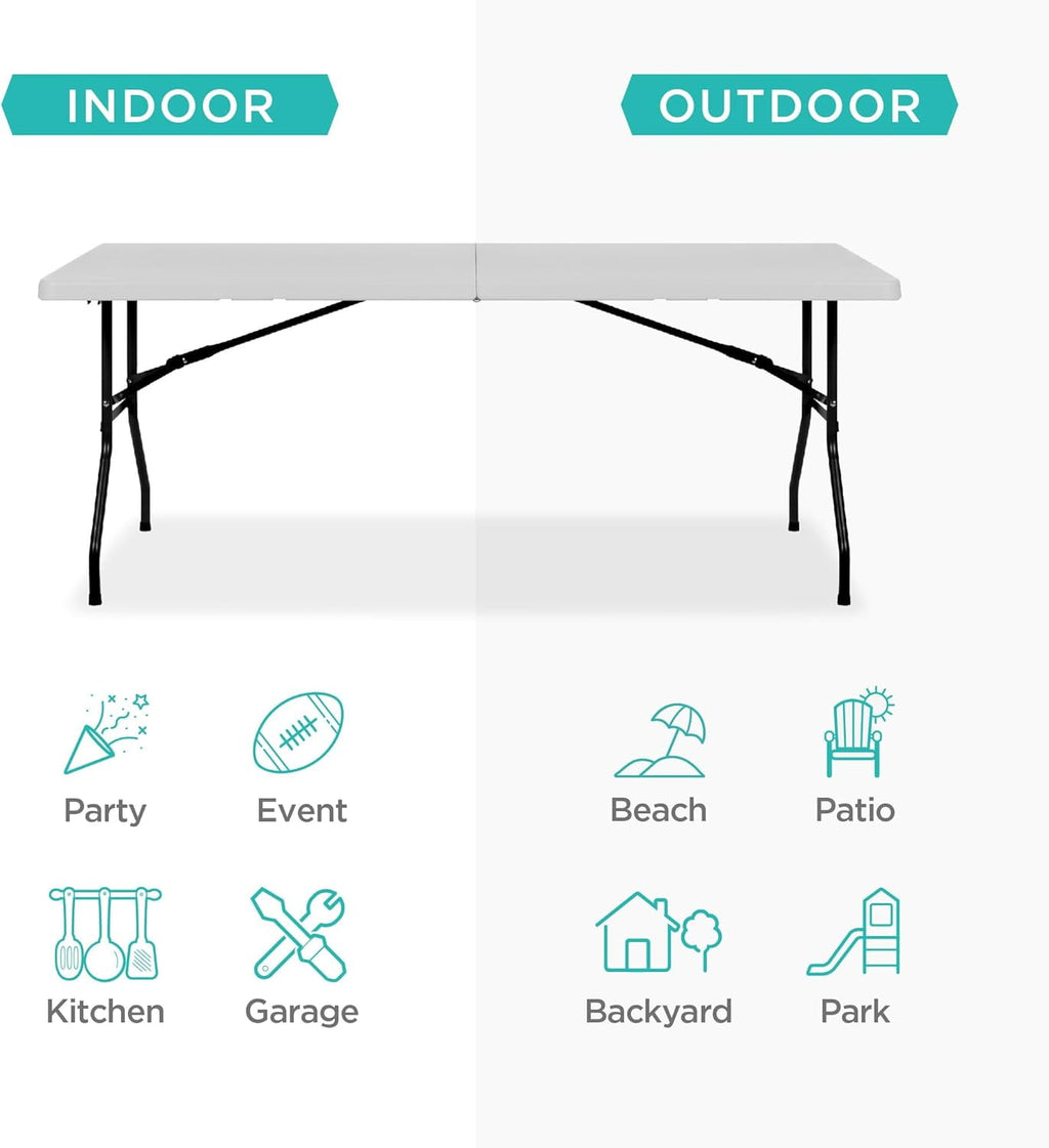 Blorly 6ft Folding Table, Outdoor Indoor Heavy Duty Portable Desk with Carrying Handle for Camping Picnic Party