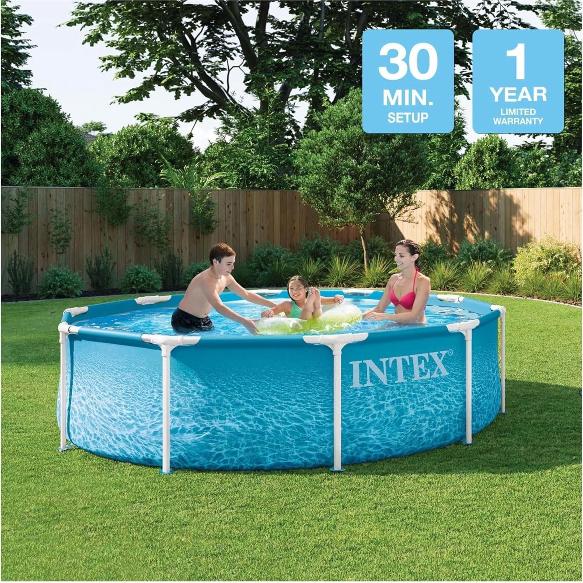 Intex: Beachside Metal Frame Pool - 10' x 30 - Above Ground Swimming, Puncture-Rust Resistant, T-Joint Setup, Family Water Play, 1185 Gal, 28206EP