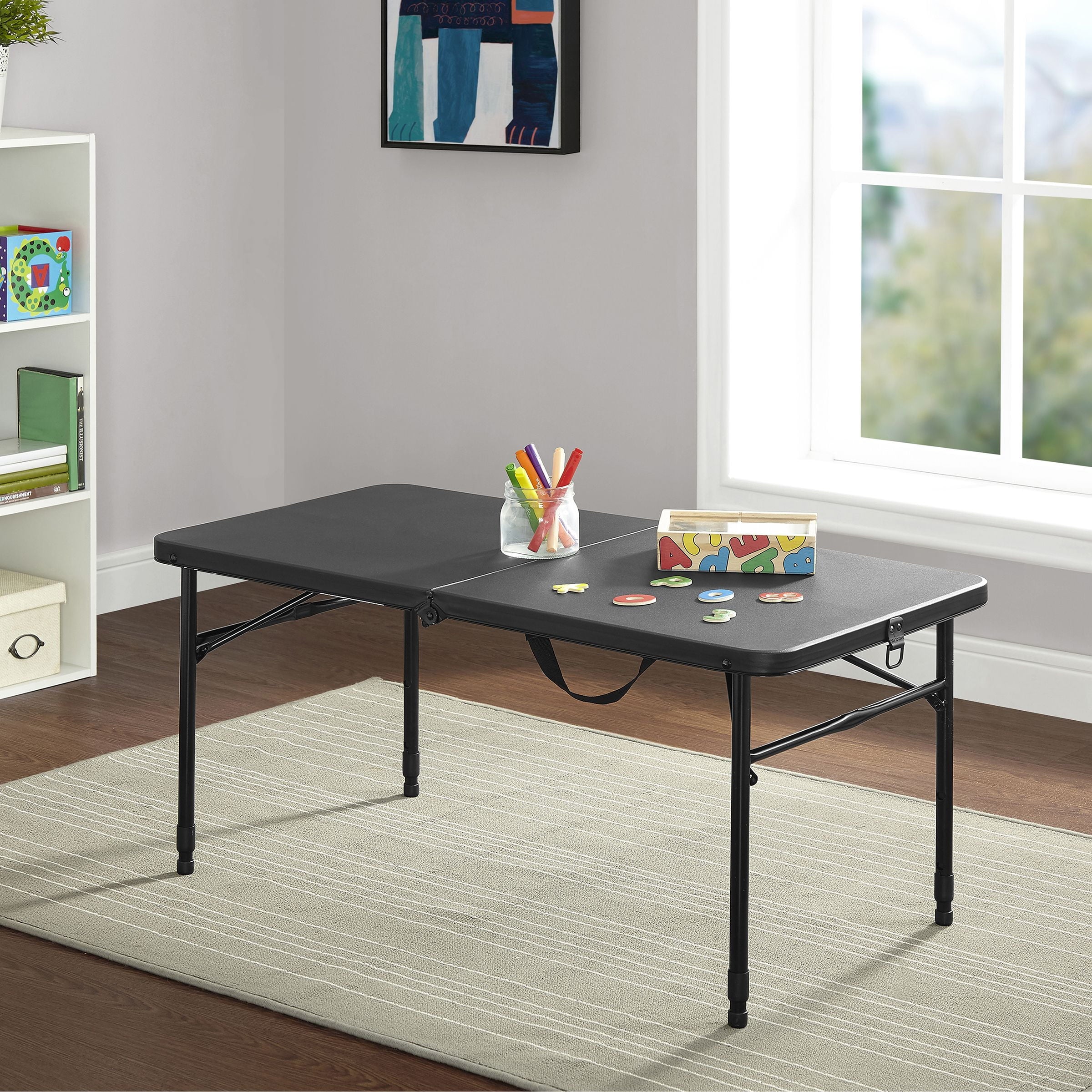 Mainstays 40 Adjustable Height Centerfold Folding Table, Black