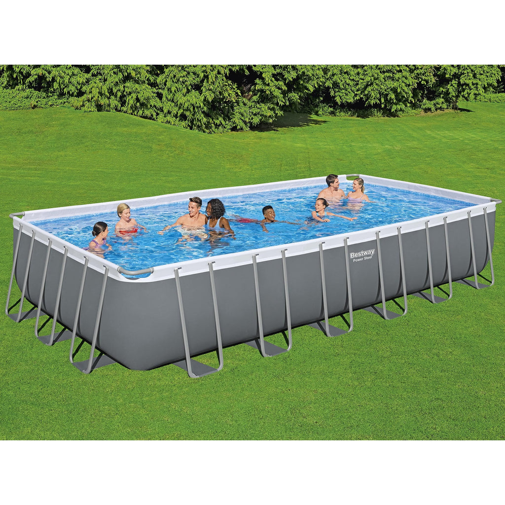 Bestway: Power Steel - Rectangular Swimming Pool Set - 24' x 12' x 52, Above Ground, Tritech Construction, Filter Pump, Ladder & Cover, 7937 Gal.