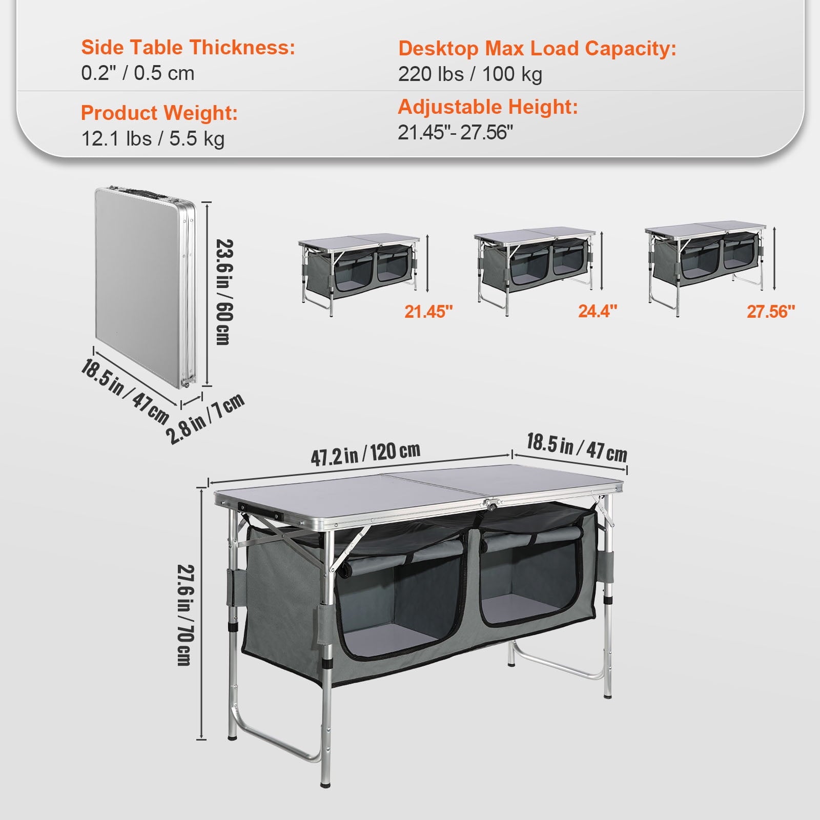 KFFKFF Portable Folding Cook Station Tables, Black