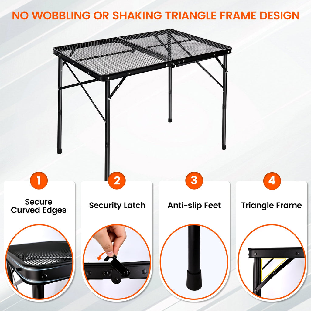 OHHANI Folding Grill Table, 3 ft Portable Outdoor Bbq Picnic Table, Easy Storage for Camping, Black