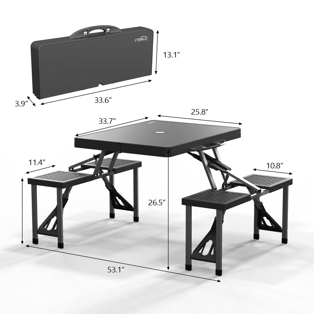Ktaxon Portable Folding Picnic Table With 4-Person Chair Seats, Foldable Plastics Camping Table Set, Red