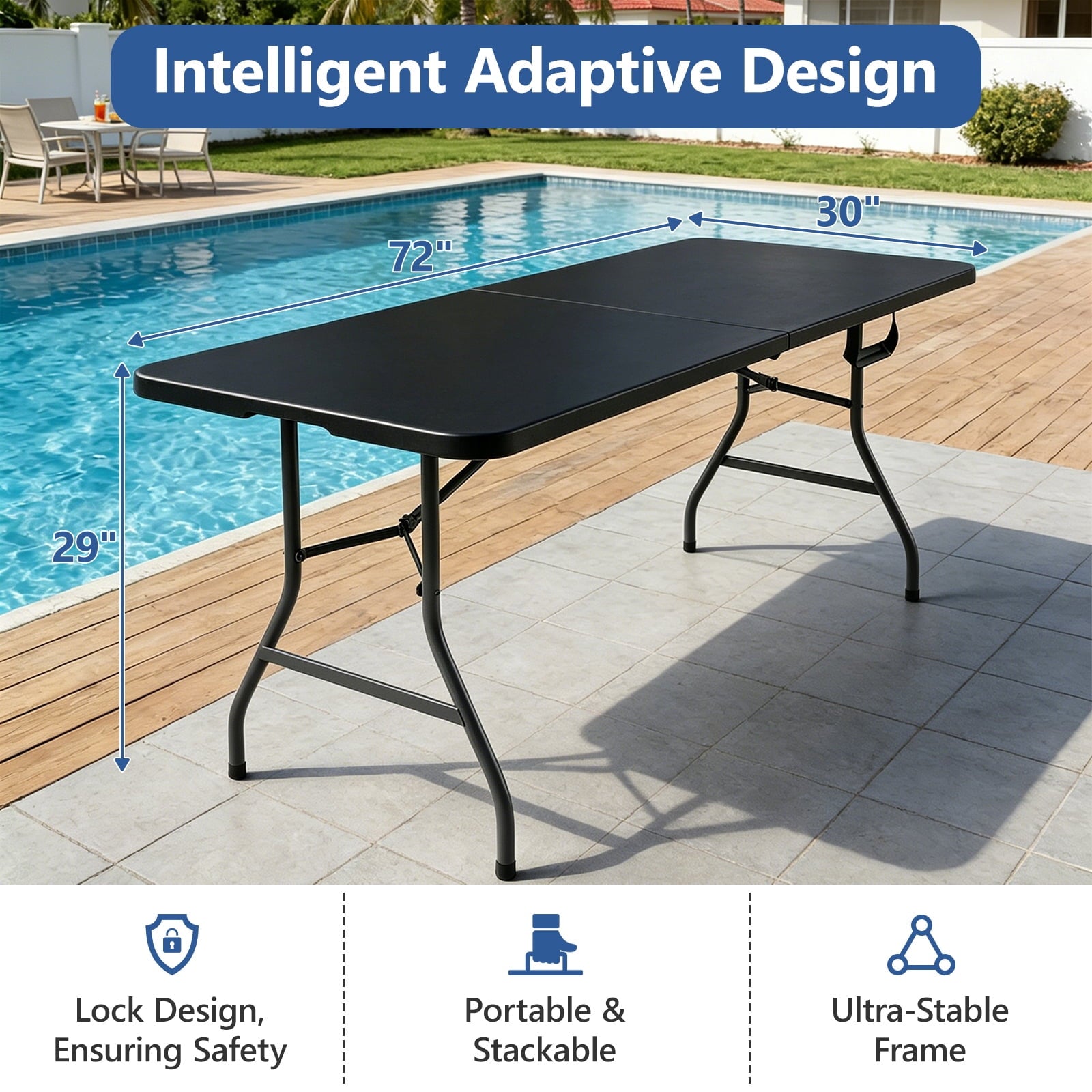 HaiCube 6FT Folding Table, Heavy Duty Portable Table, Waterproof HDPE, Foldable for Picnic, Party, Camping, Dining, BBQ, Indoor & Outdoor, White