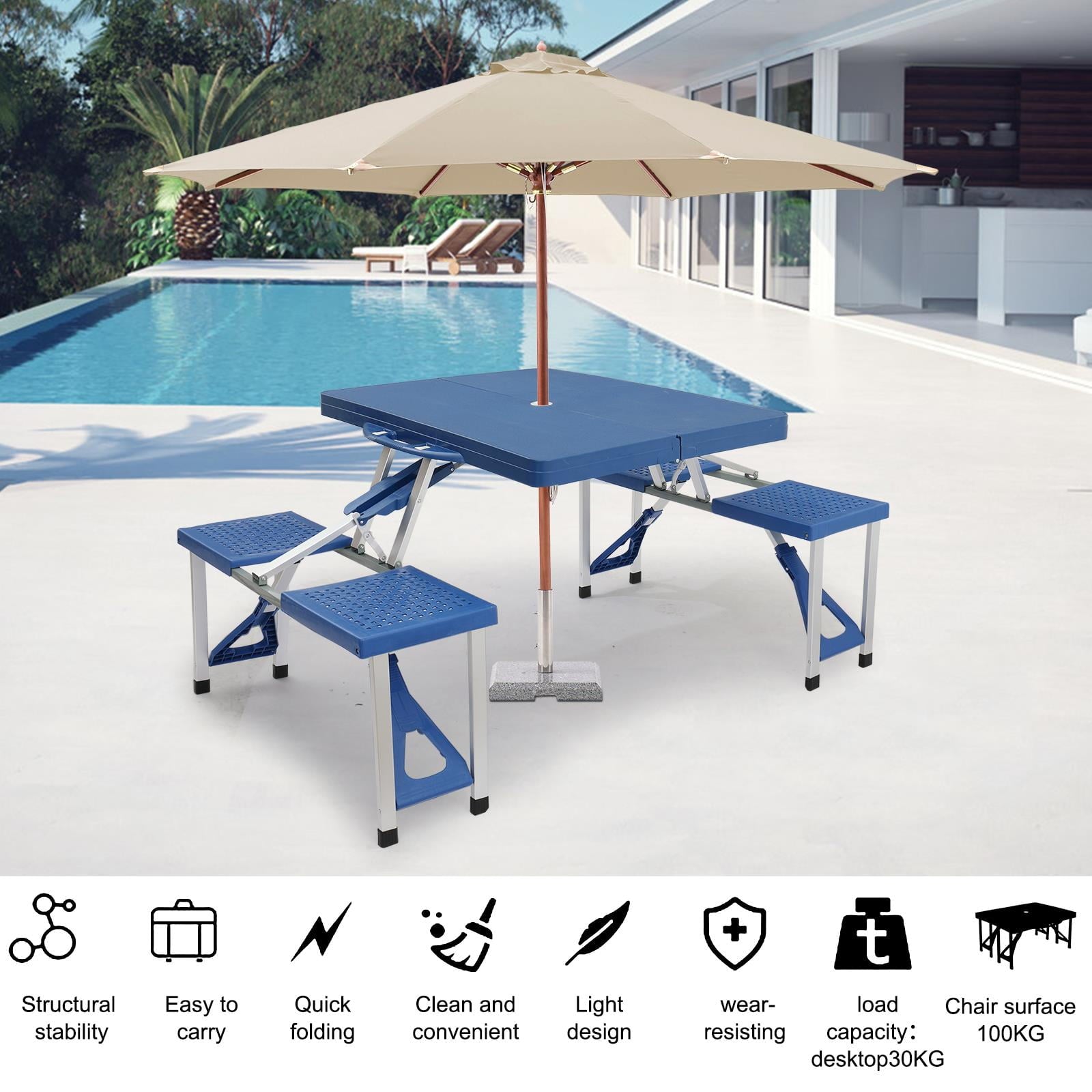 Ktaxon Portable Folding Picnic Table With 4-Person Chair Seats, Foldable Plastics Camping Table Set, Red
