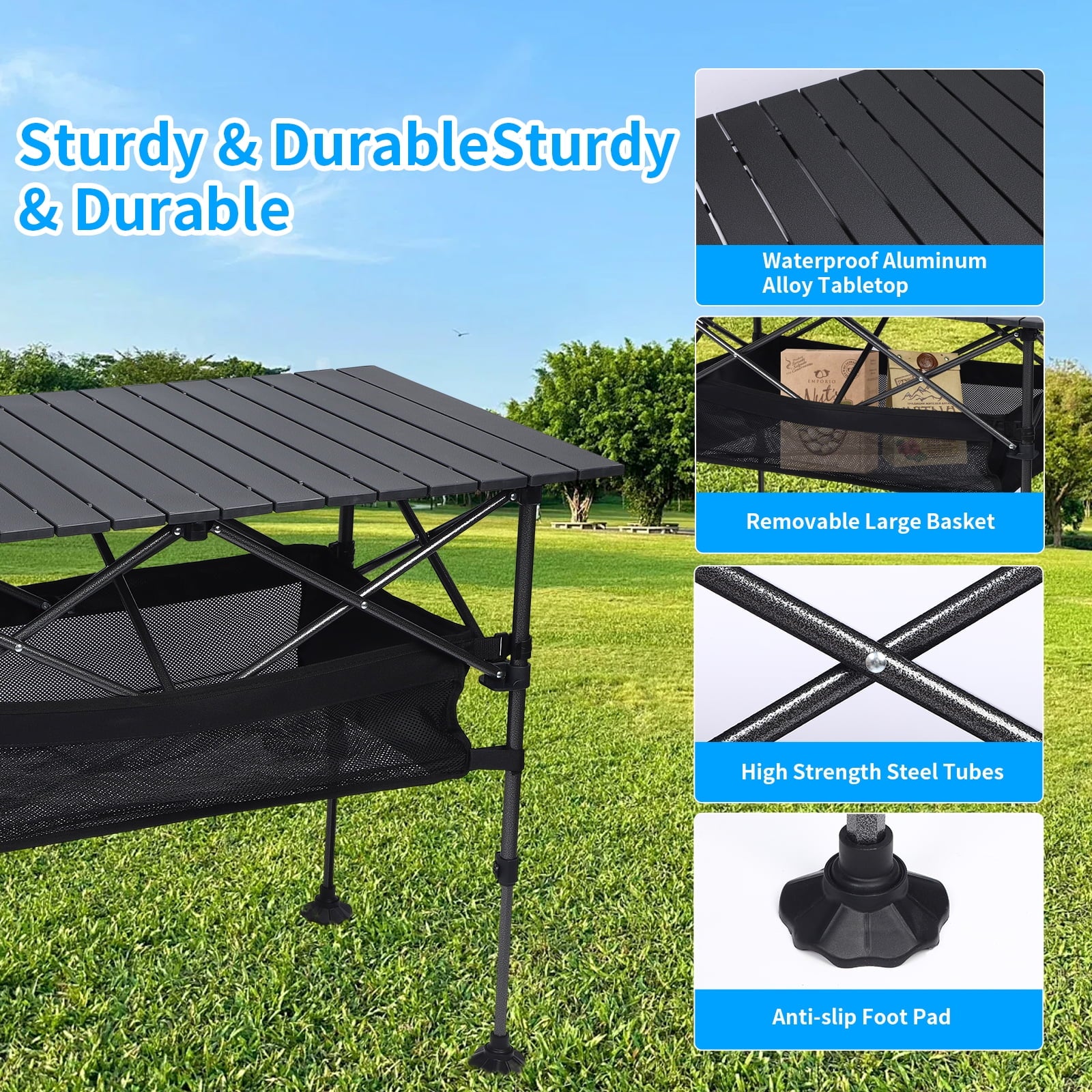 Beloadence Camping Table, Small Folding Table, Height Adjustable, for Camp, Cooking, BBQ, RV, Picnic
