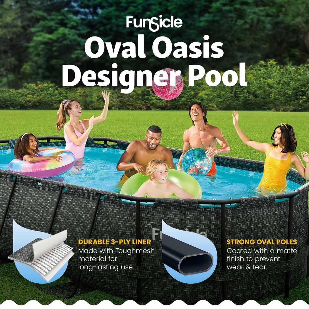 Funsicle 13'11 Oasis Designer Above Ground Pool with Pump, Oval Frame, Dark Herringbone