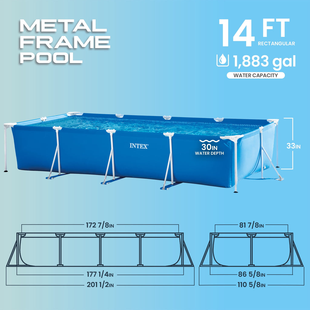 INTEX Rectangular Frame 9ft 10in x 29.5 Above Ground Swimming Pool with Flow Control Valve