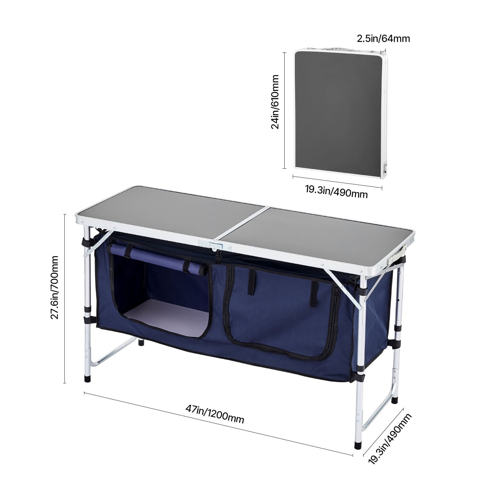 VEVOR Camping Kitchen Table, Quick set-up Folding Camping Table with A Carrying Bag, 3 Adjustable Heights, MDF Camping Table, Ideal for Outdoor Picnics, BBQs, Camping, RV Traveling