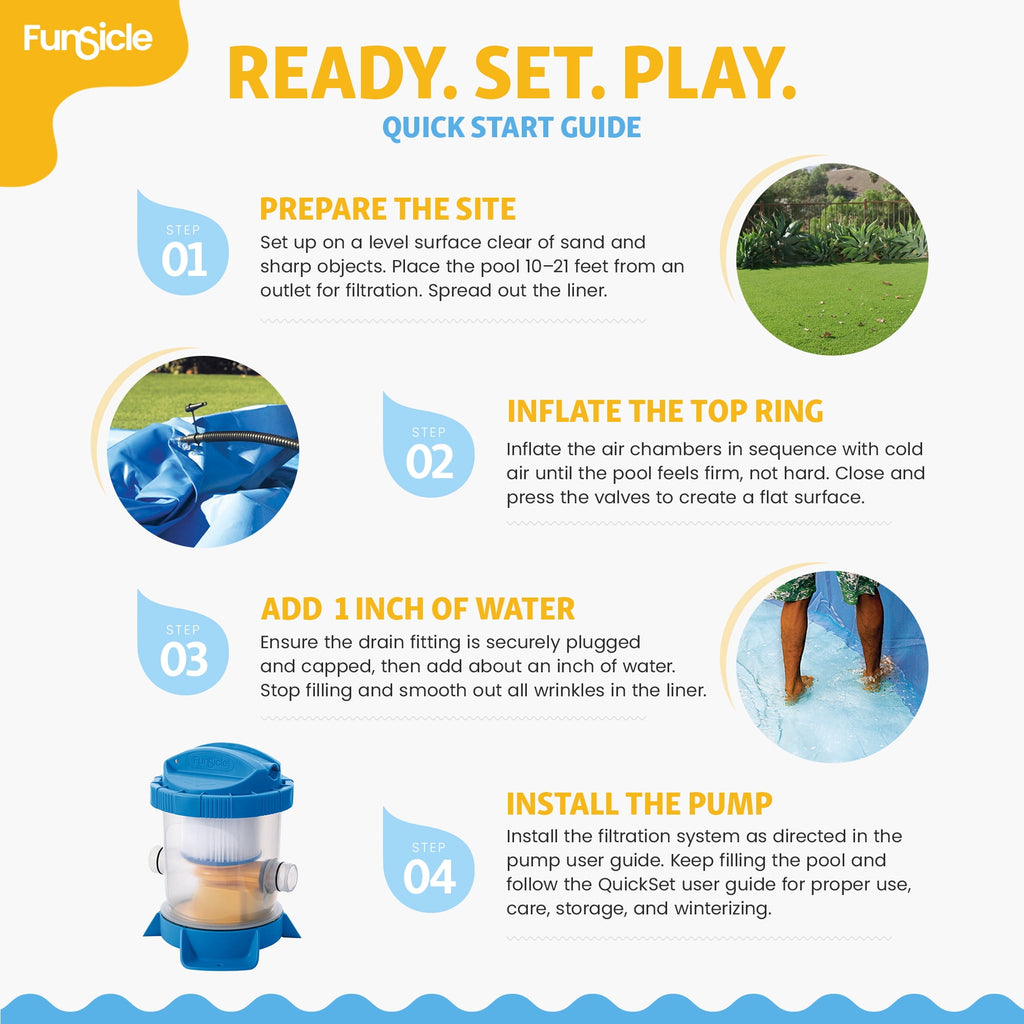 Funsicle Quickset 14’ x 36” Round Inflatable Top Ring Above Ground Swimming Pool Set