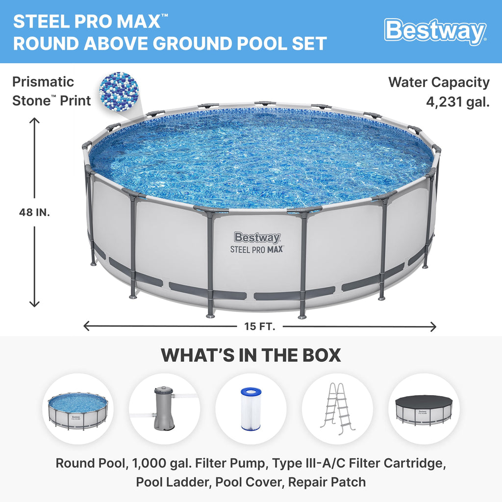 Bestway Steel Pro MAX 15'x42 Metal Frame Above Ground Pool Set w/ Pump, Ladder, & Cover