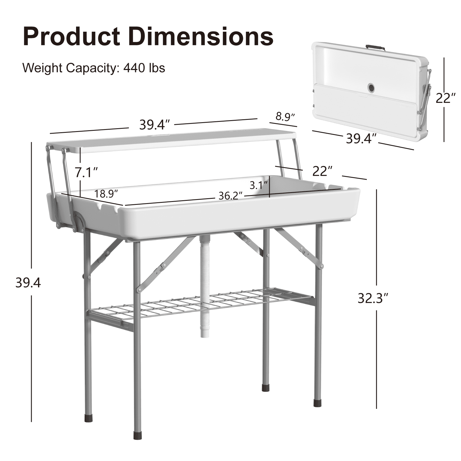 EVOKEDEN 42.5 Fish Cleaning Table w/ Sink, Folding Camping Table & Fish Cleaning Station w/ Measure Mark