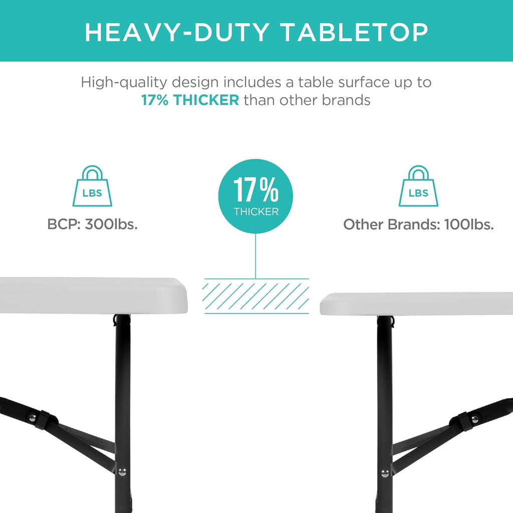 Blorly 6ft Folding Table, Outdoor Indoor Heavy Duty Portable Desk with Carrying Handle for Camping Picnic Party
