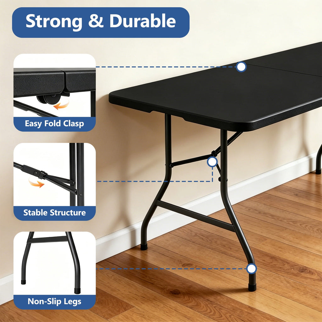 HaiCube 6FT Folding Table, Heavy Duty Portable Table, Waterproof HDPE, Foldable for Picnic, Party, Camping, Dining, BBQ, Indoor & Outdoor, White