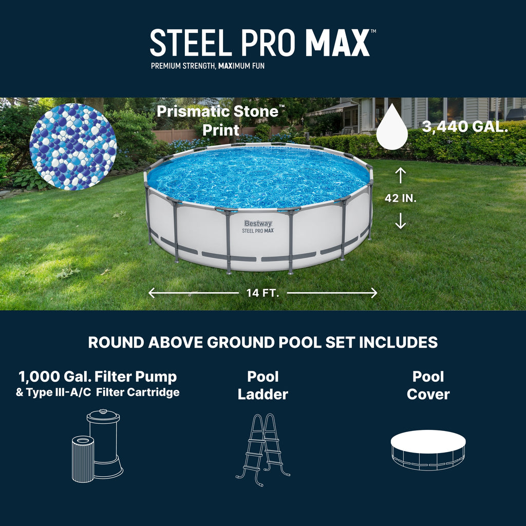 Bestway Steel Pro MAX 15'x42 Metal Frame Above Ground Pool Set w/ Pump, Ladder, & Cover