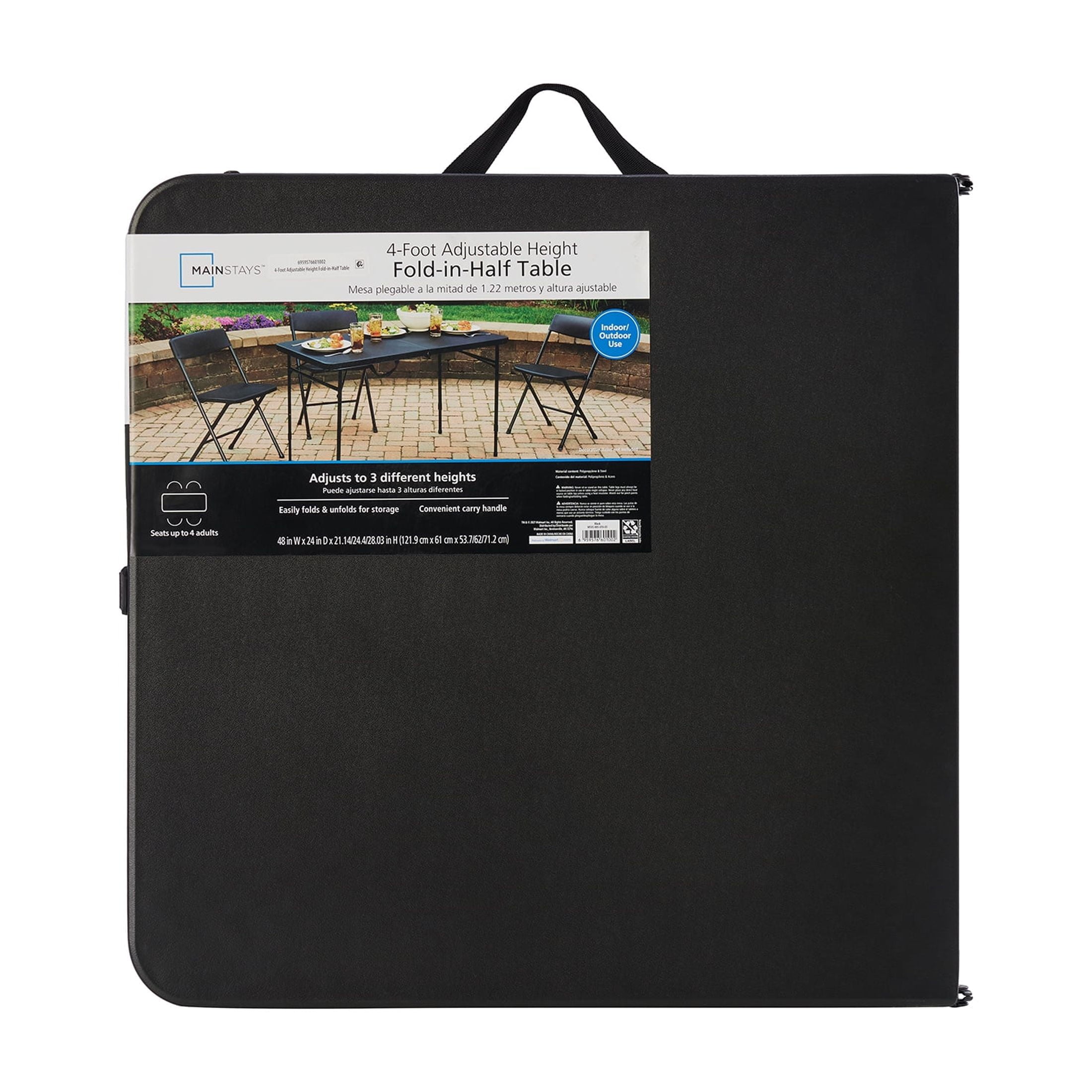 Mainstays 4' Adjustable Height Centerfold Folding Table, Black