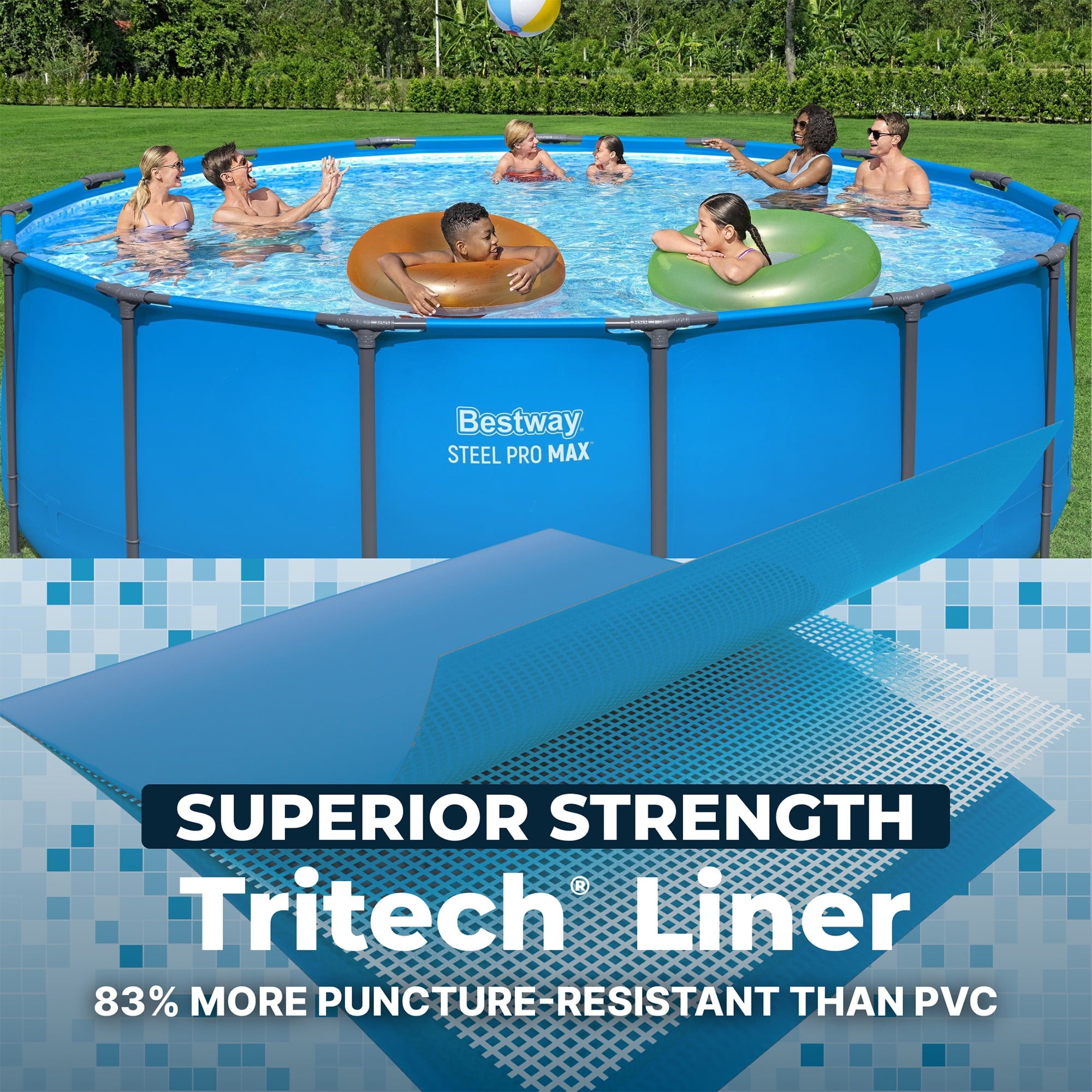Bestway Steel Pro MAX 15’ x 48 Metal Frame Above Ground Pool, Blue, POOL ONLY