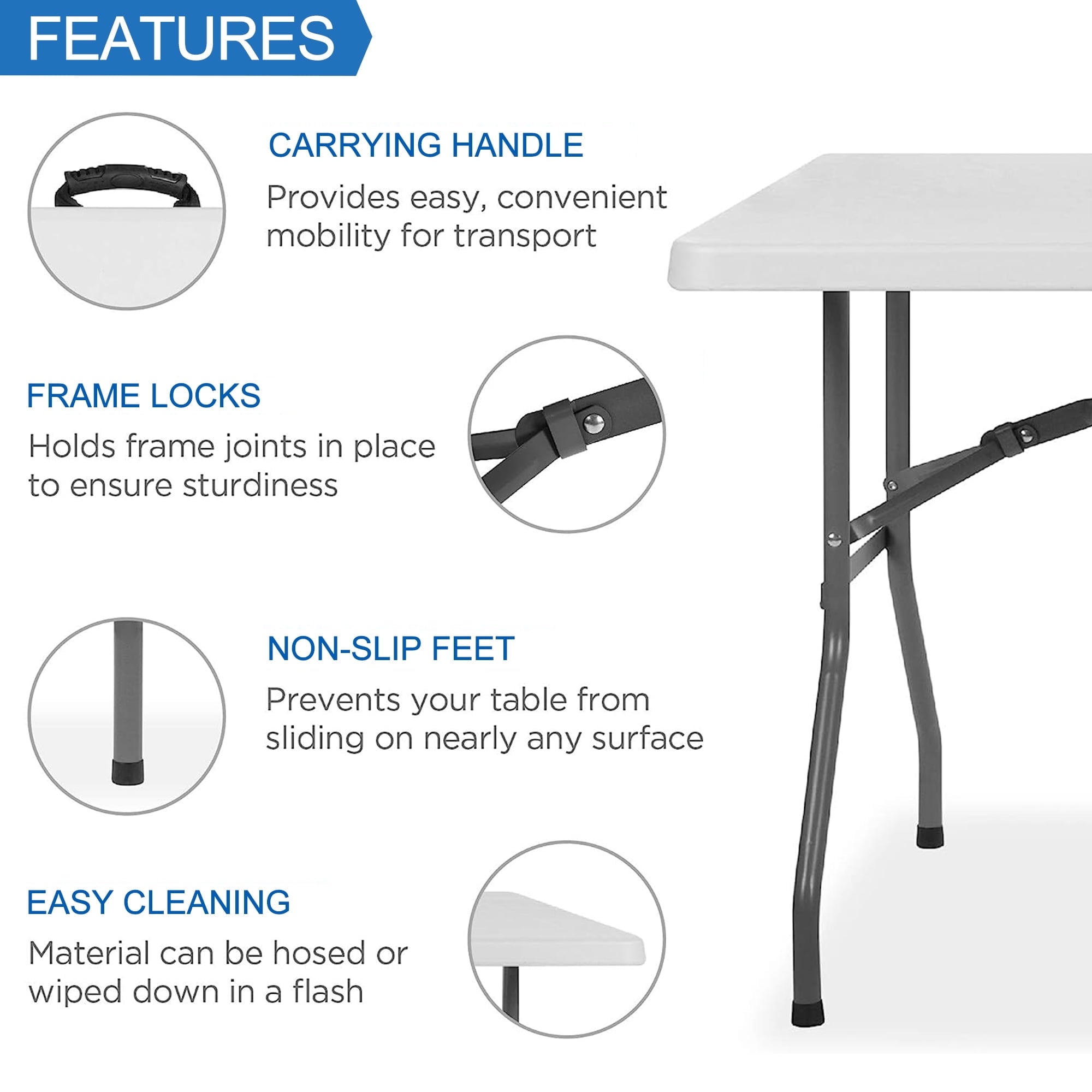 Leumius 6 Foot Folding Table,Fold-in-Half Plastic Table,Indoor Outdoor Picnic Party Dining Camp Tables,White