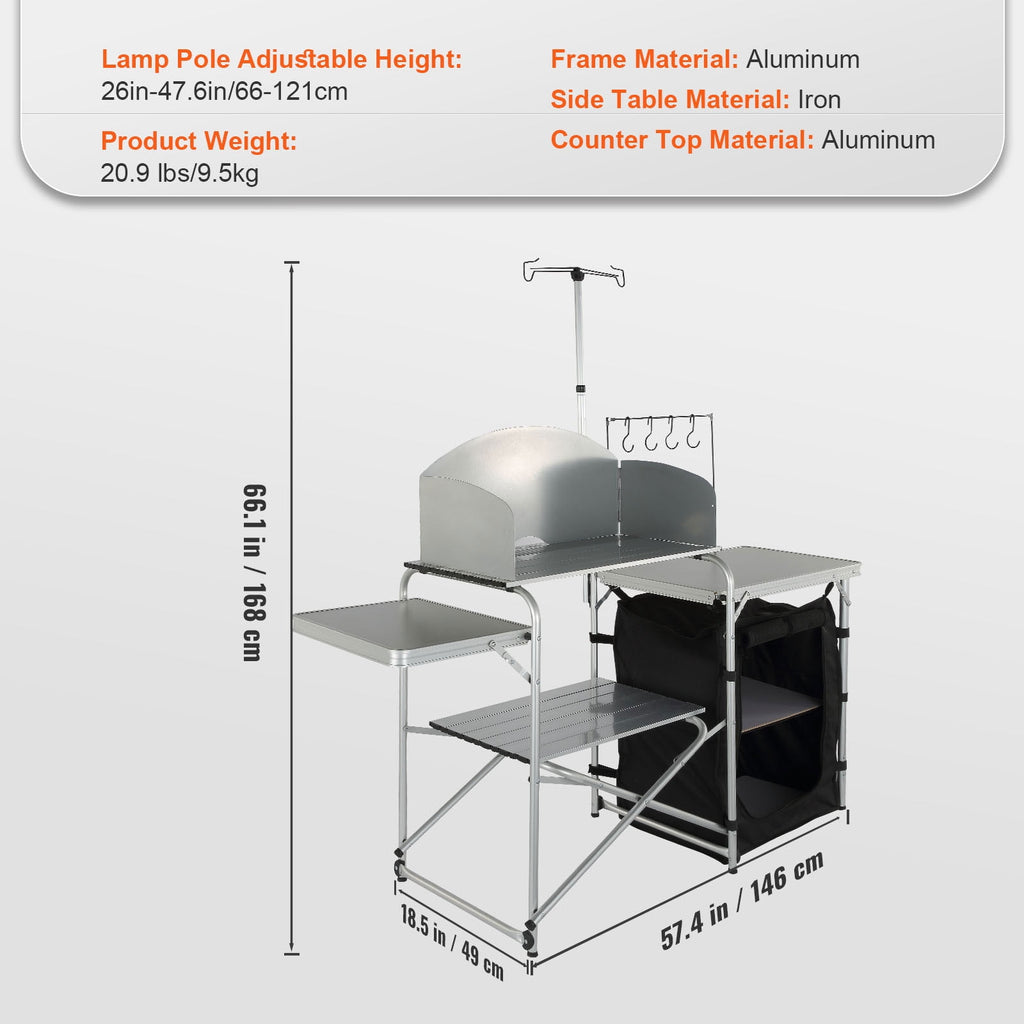 VEVOR Camping Kitchen Table, Quick set-up Folding Camping Table with A Carrying Bag, 3 Adjustable Heights, MDF Camping Table, Ideal for Outdoor Picnics, BBQs, Camping, RV Traveling