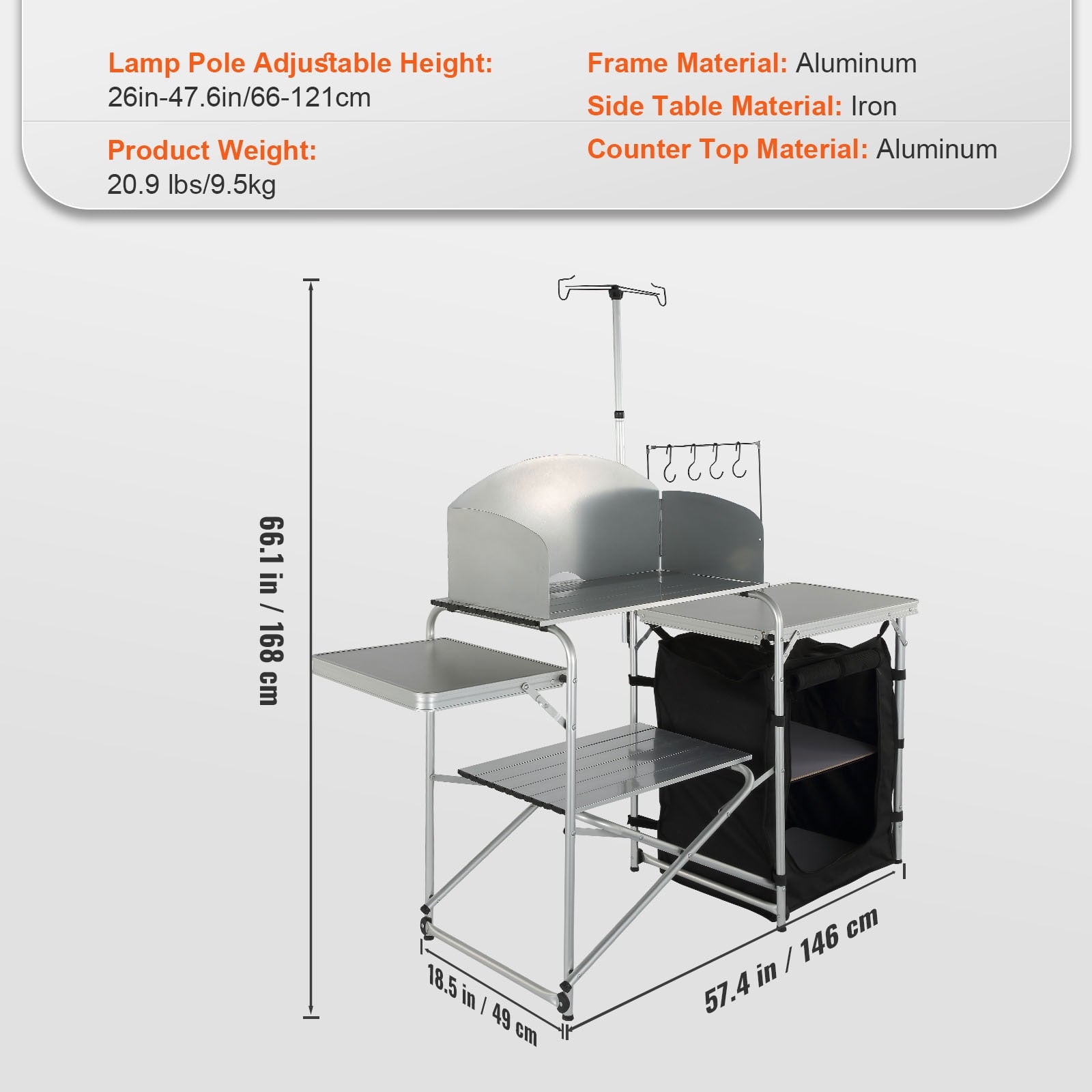 VEVOR Camping Kitchen Table, Quick set-up Folding Camping Table with A Carrying Bag, 3 Adjustable Heights, MDF Camping Table, Ideal for Outdoor Picnics, BBQs, Camping, RV Traveling
