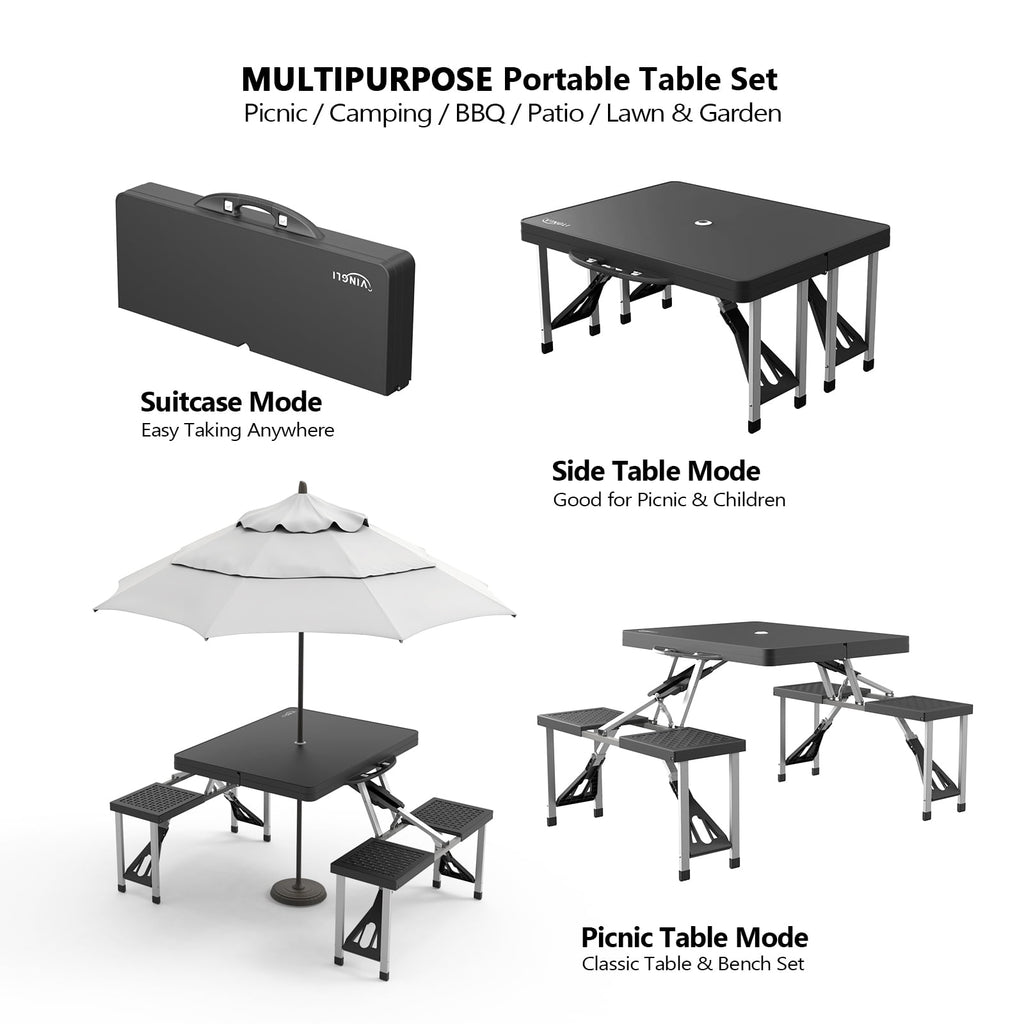 Ktaxon Portable Folding Picnic Table With 4-Person Chair Seats, Foldable Plastics Camping Table Set, Red