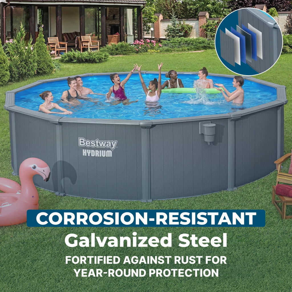 Bestway Hydrium 15' x 48 Steel Side Wall Above Ground Pool w/ Sand Pump & Accessories