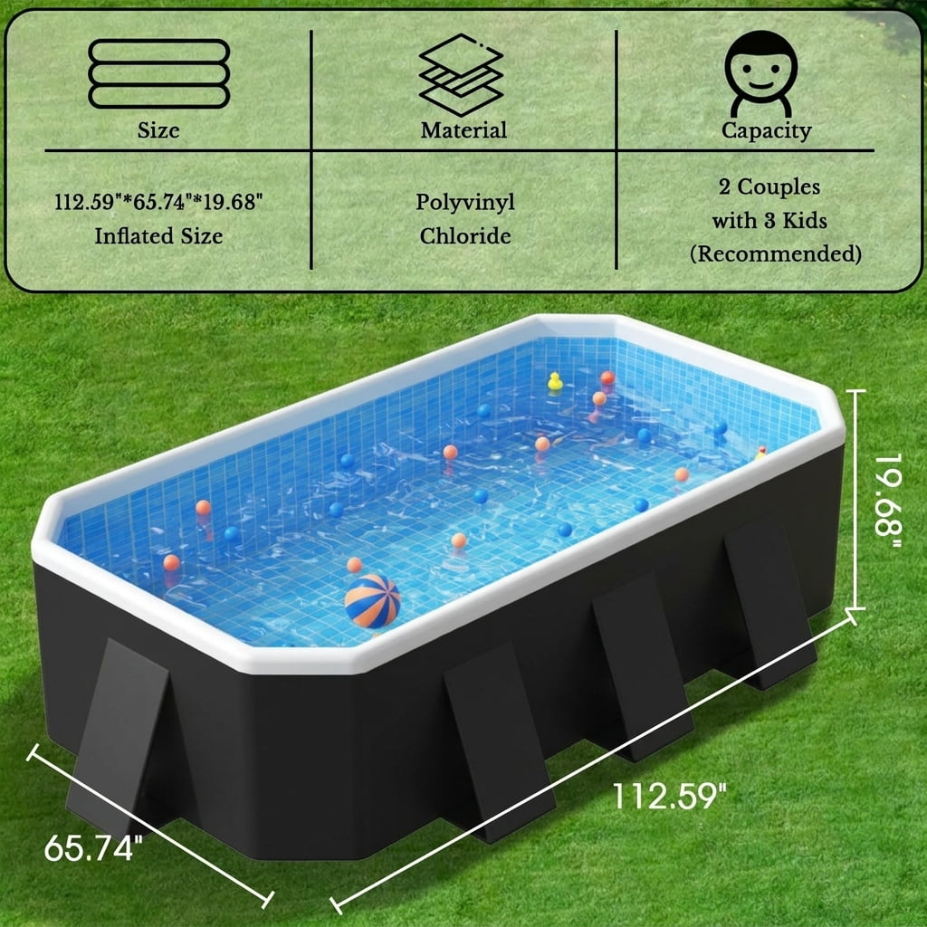 Hurber Foldable Swimming Pool, Large Non-Inflatable Adults Kiddie Outdoor Pools, Blue, 113 x 66 x 20