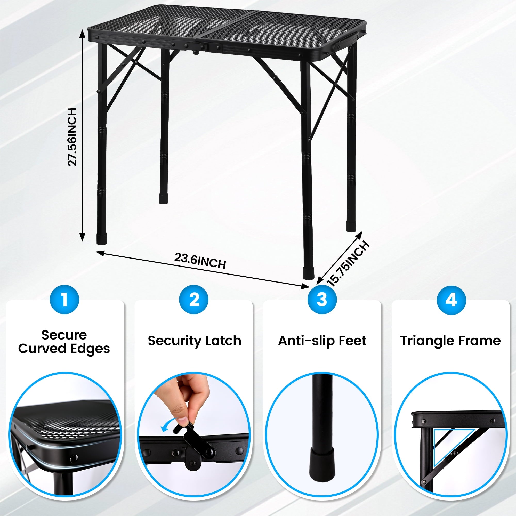 OHHANI Folding Grill Table, 3 ft Portable Outdoor Bbq Picnic Table, Easy Storage for Camping, Black