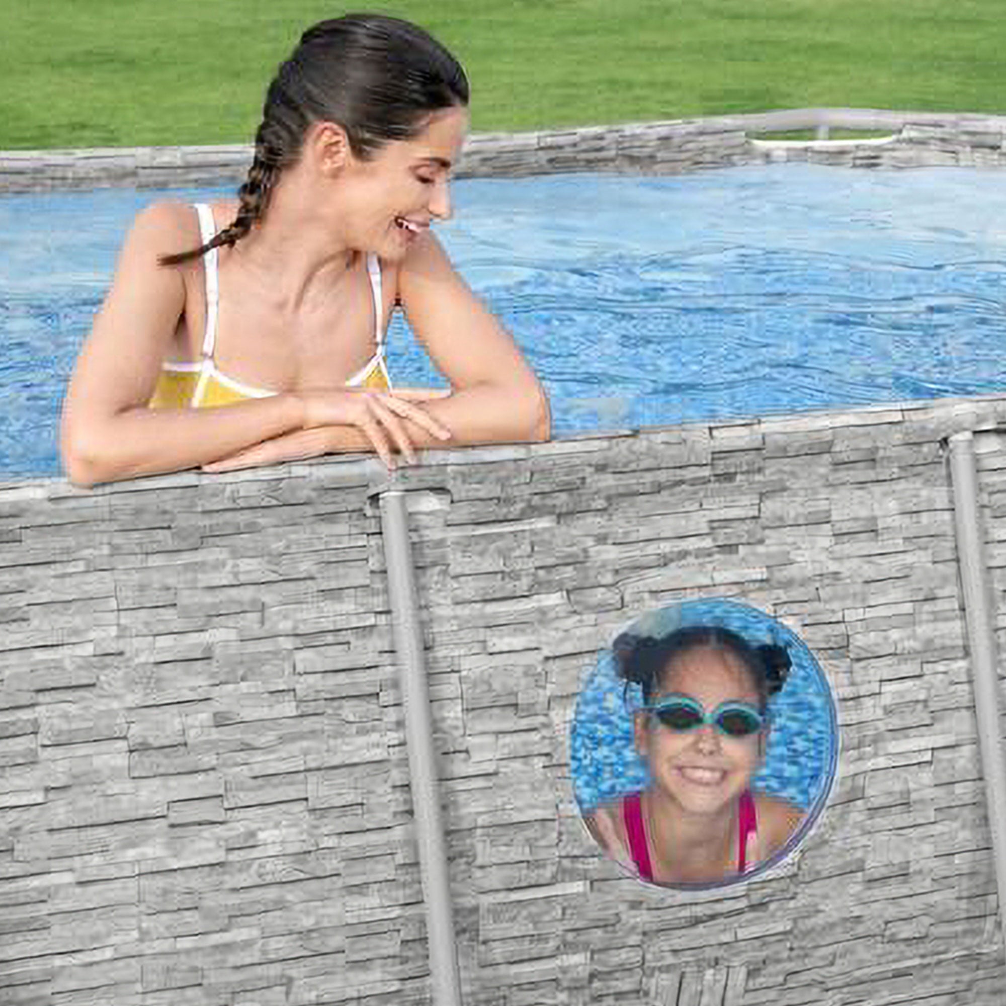 Bestway Power Steel Swim Vista 14’ x 8'2 x 39.5” Metal Frame Above Ground Pool, Stone
